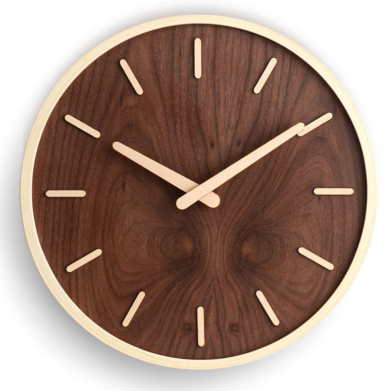 Walnut and Zelkova Wood Wall Clock