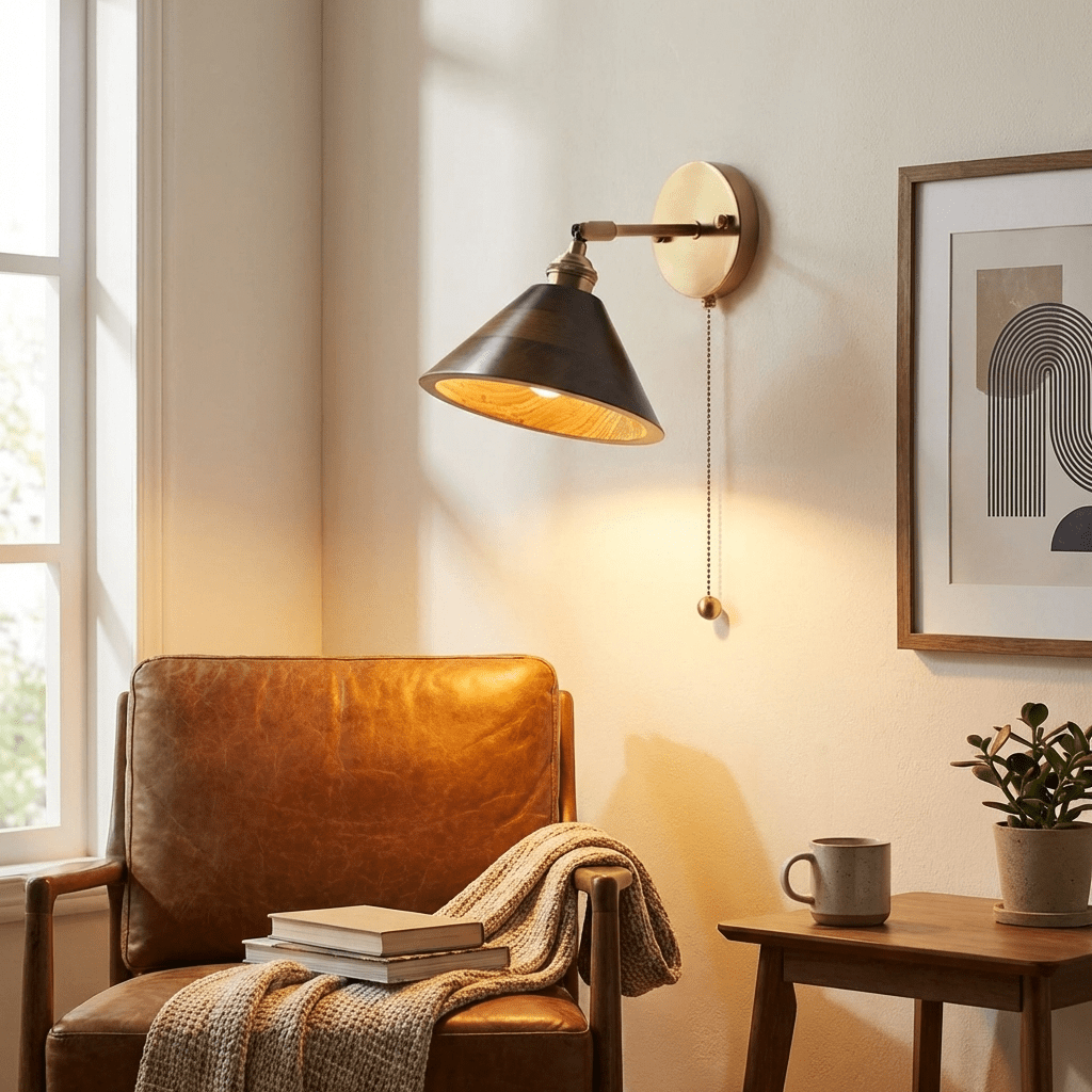 Torva Walnut & Brass Dome Sconce