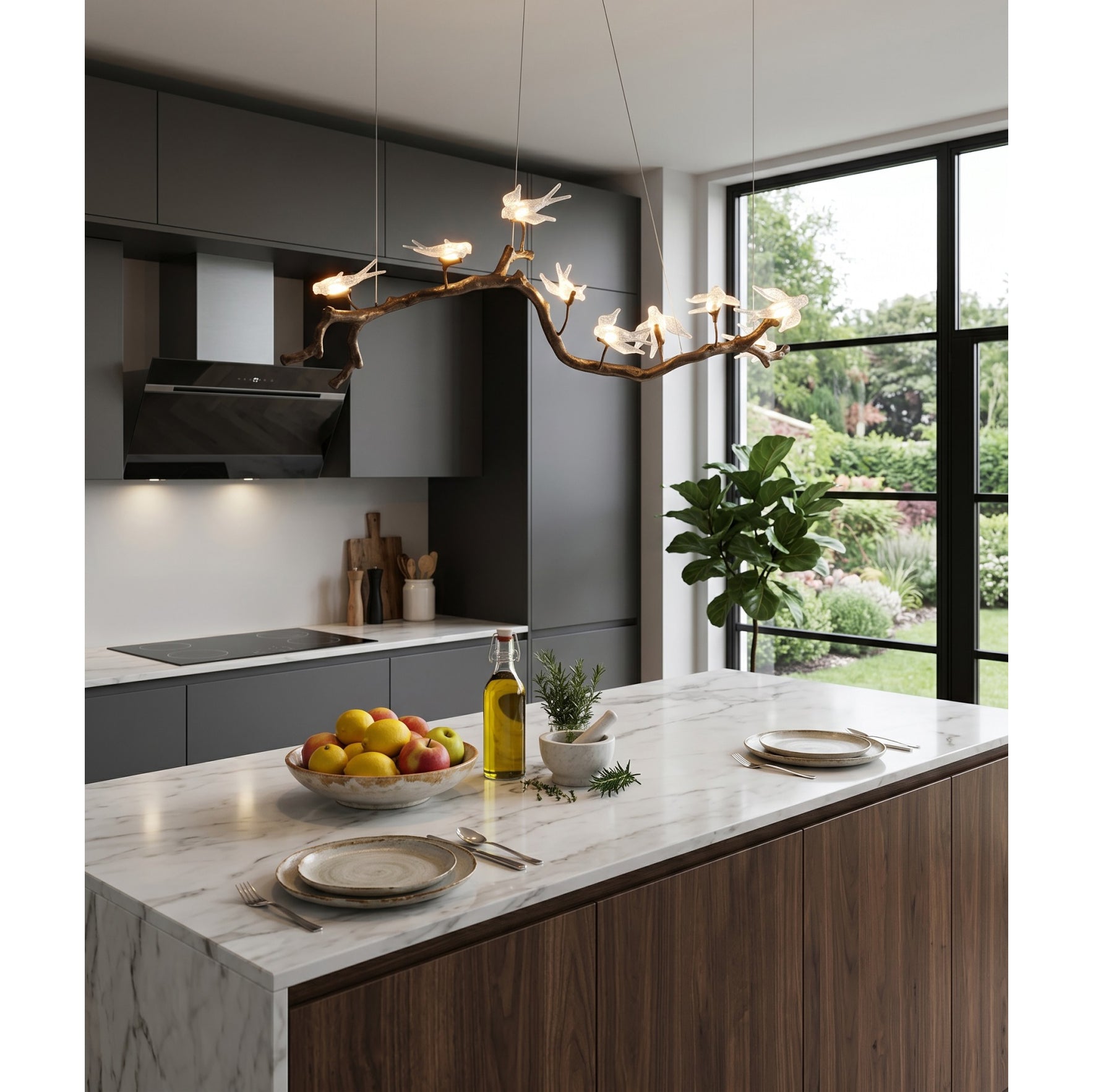 Glass Bird Branch Linear Chandelier
