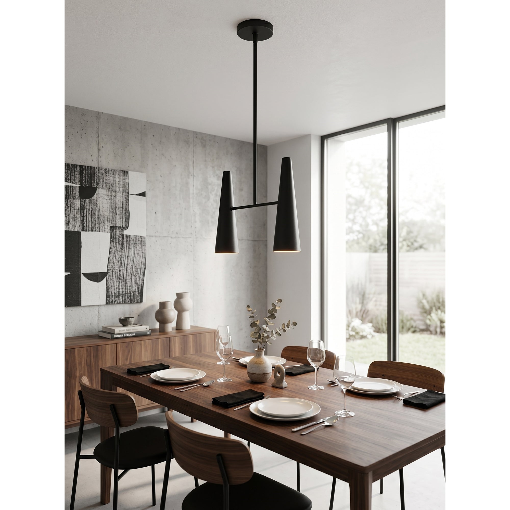 Conical Brass 2-Light Linear Pendant Light
