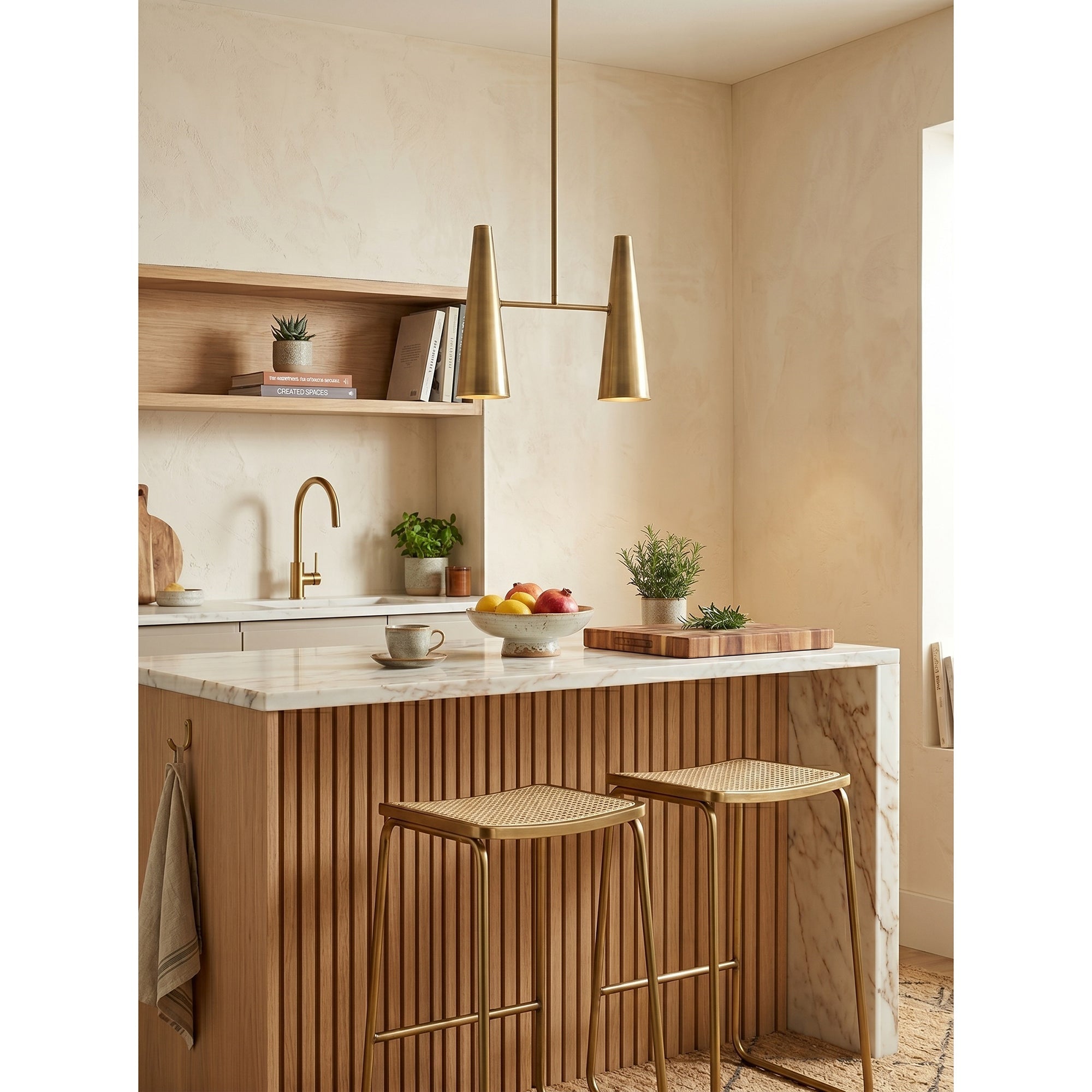 Conical Brass 2-Light Linear Pendant Light
