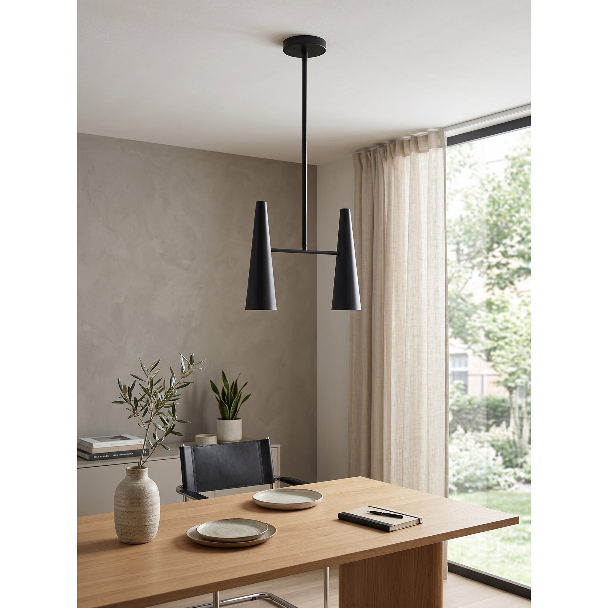 Conical Brass 2-Light Linear Pendant Light