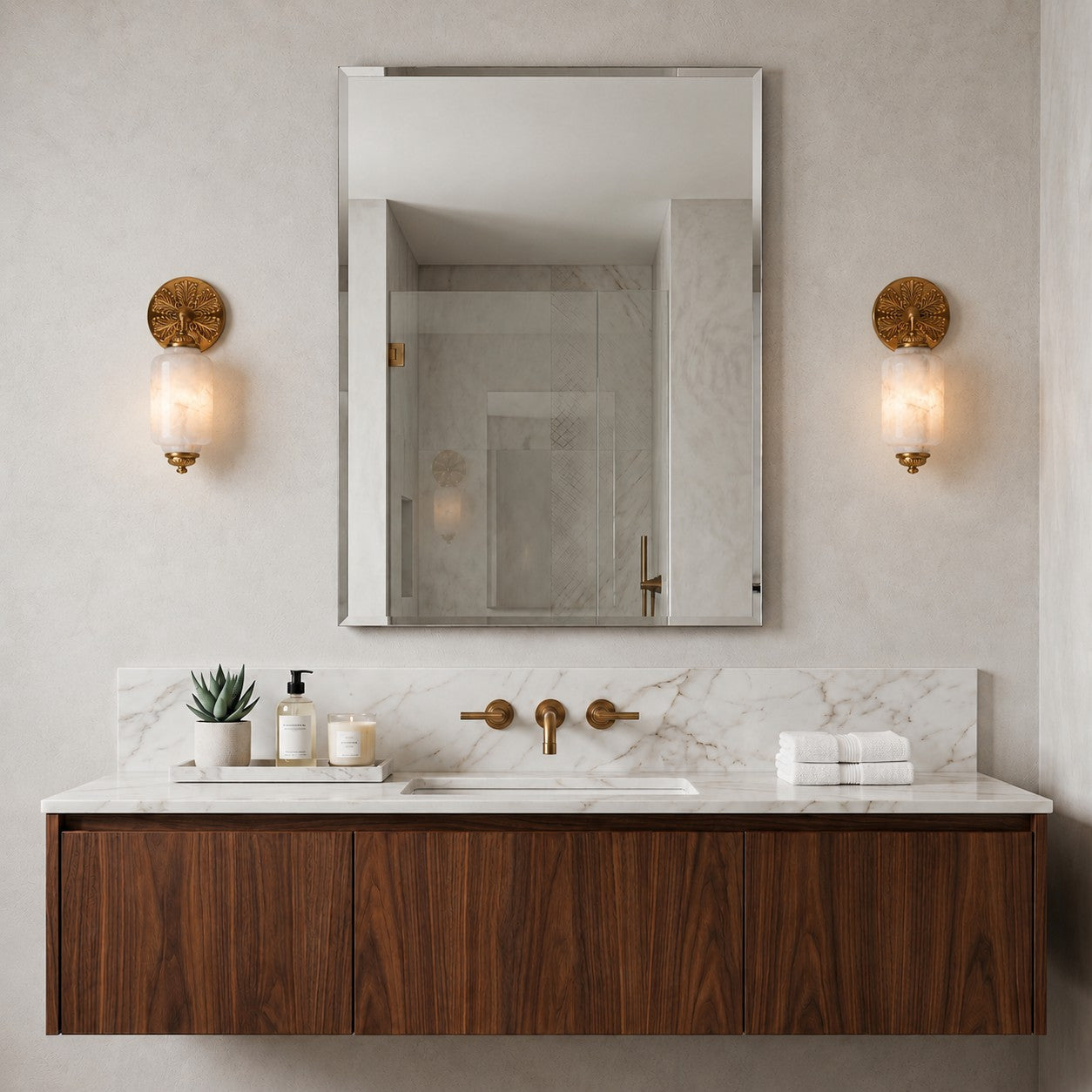 Scalloped Alabaster Twin Wall Sconce