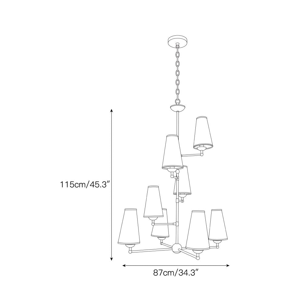 8-Light Tiered Black & Brass Chandelier