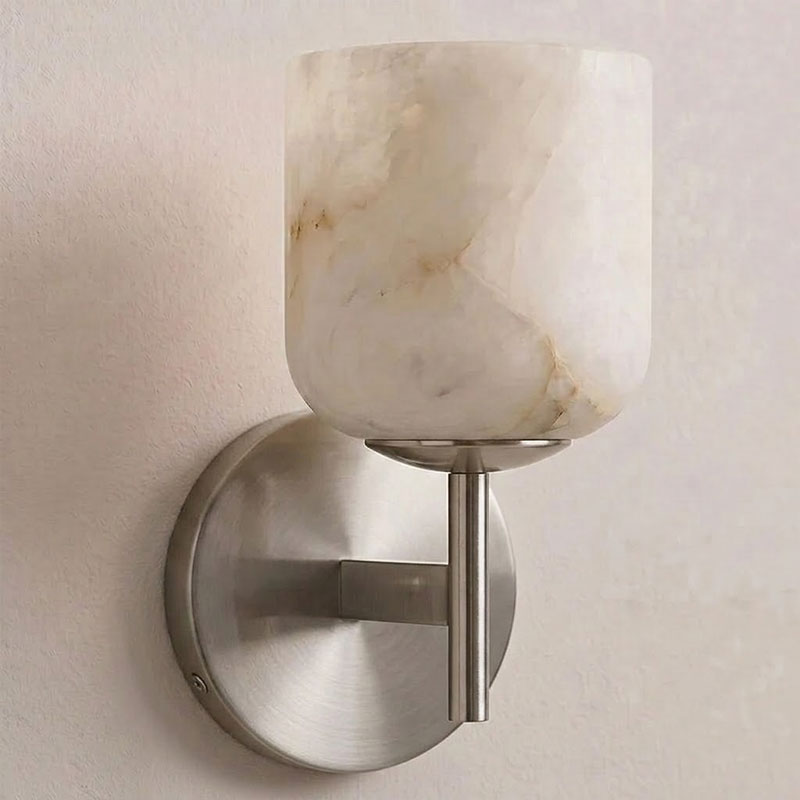 Alabaster & Antique Brass Vanity Wall Sconce