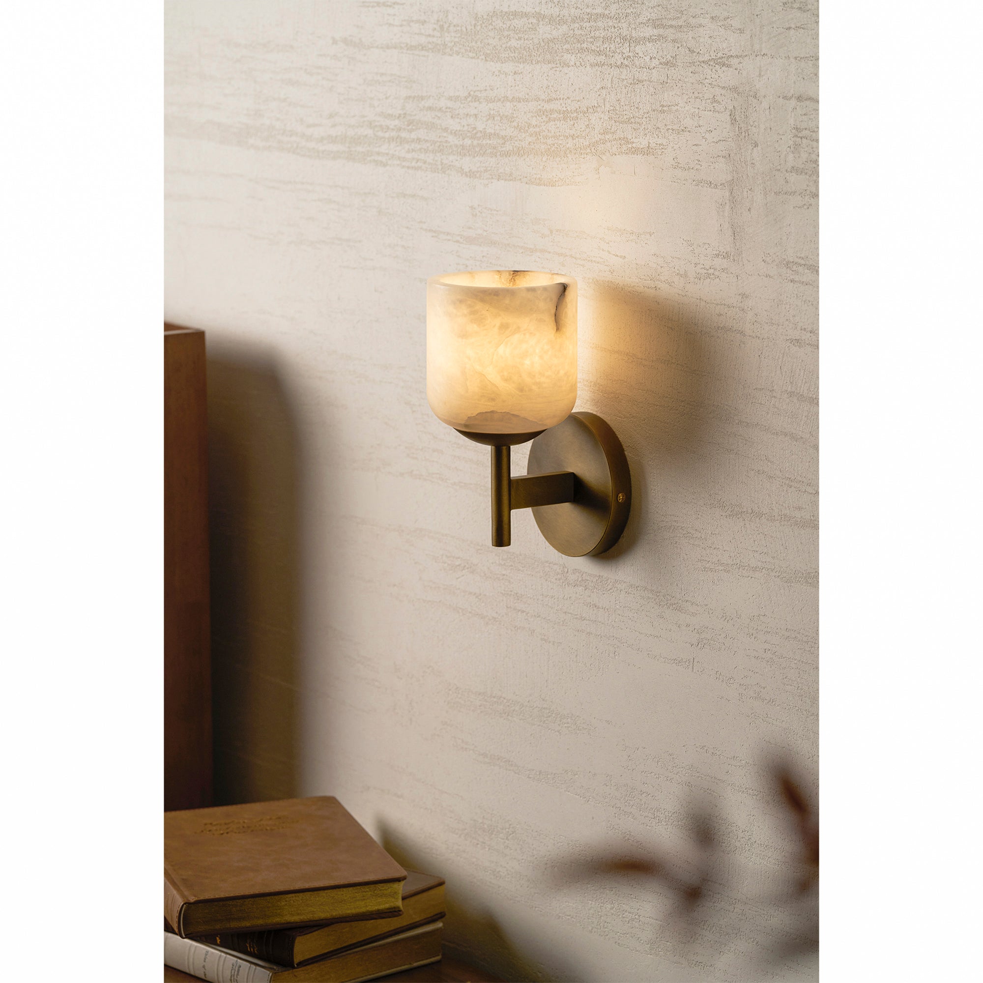 Alabaster & Antique Brass Vanity Wall Sconce