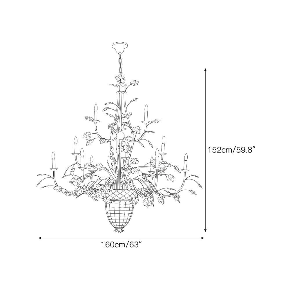 15-Light Iron Vine Amber Acorn Chandelier