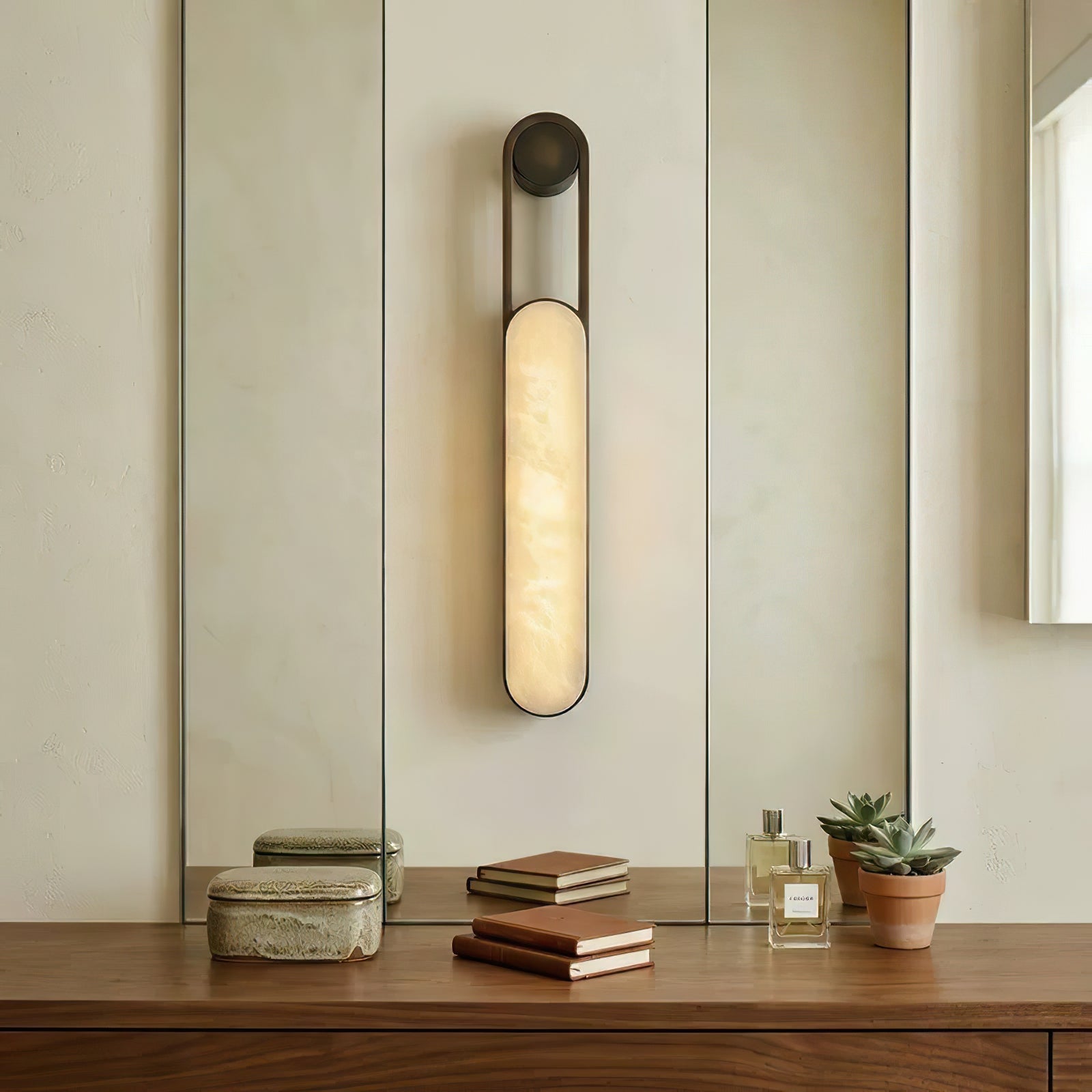 Linear Column Alabaster Vanity Sconce