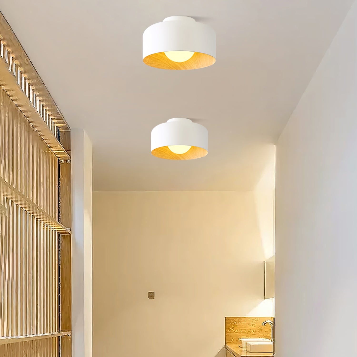 Nimbus Wood-Grain Globe Flush Mount