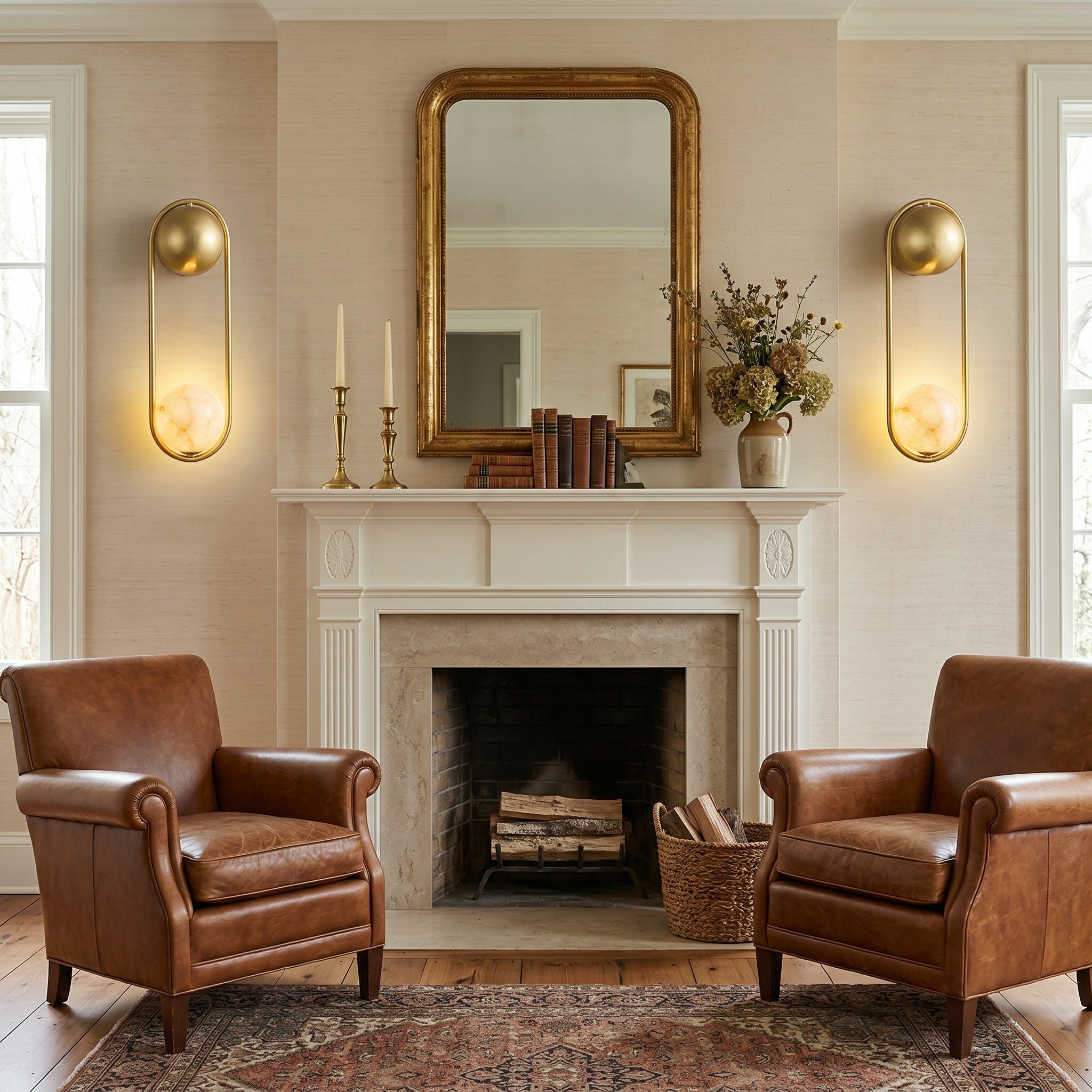 Brass & Alabaster Globe Wall Sconce