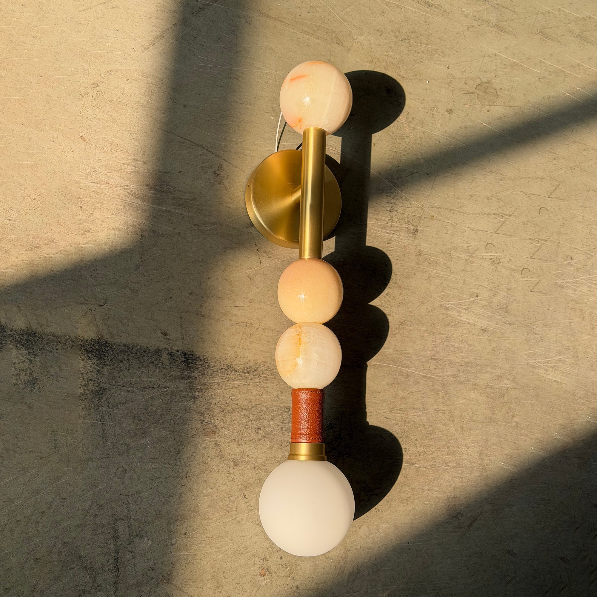 Marble, Glass & Leather Sculptural Wall Sconce