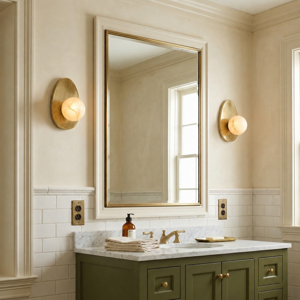 Round Alabaster Shade Brass Sconce