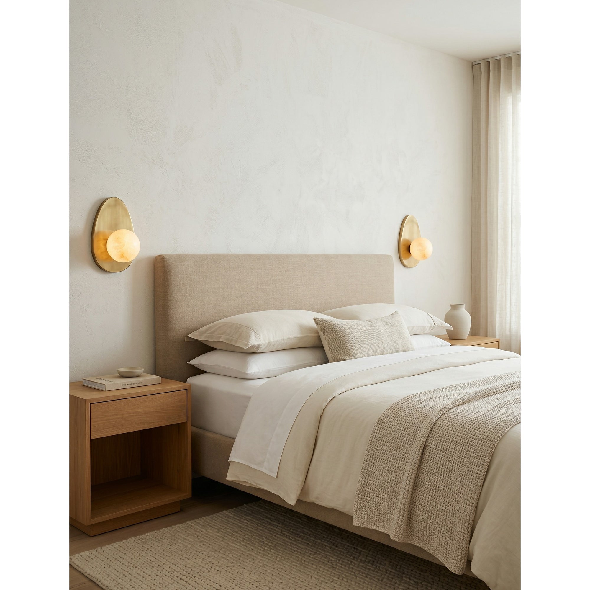Round Alabaster Shade Brass Sconce