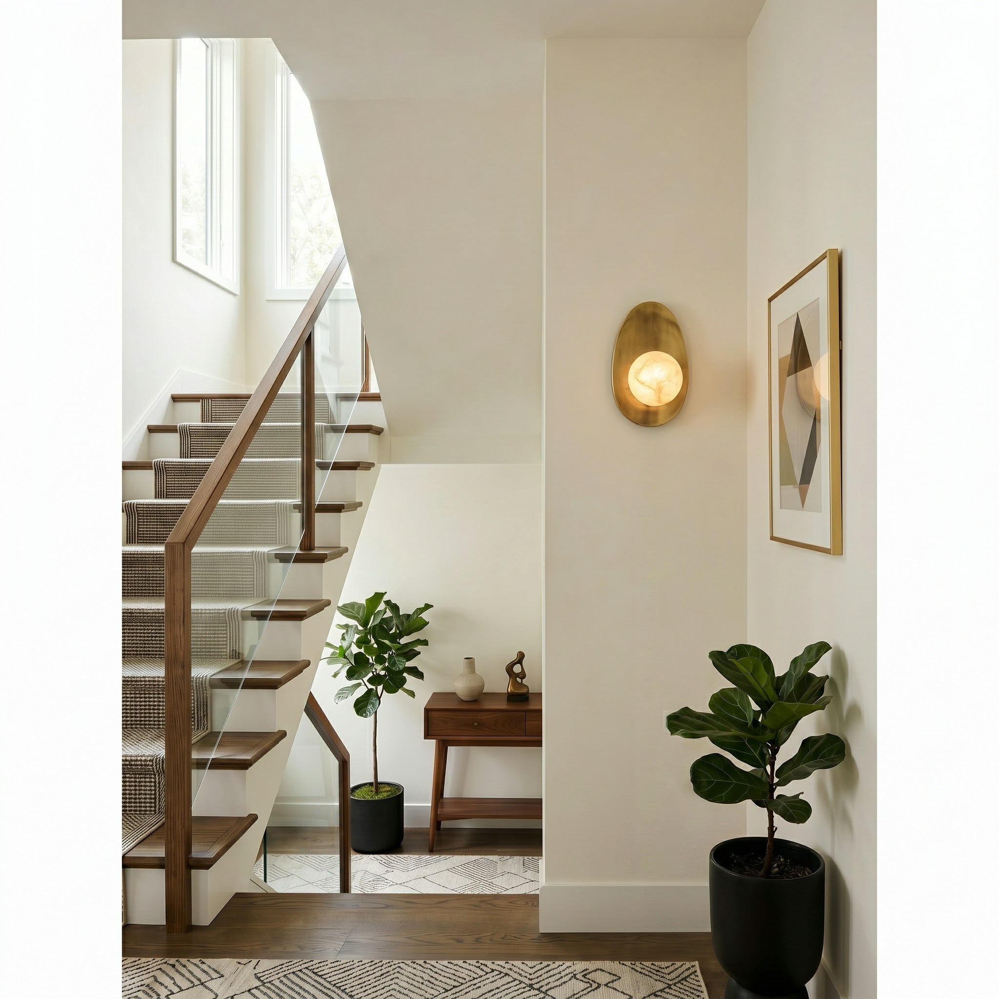 Round Alabaster Shade Brass Sconce