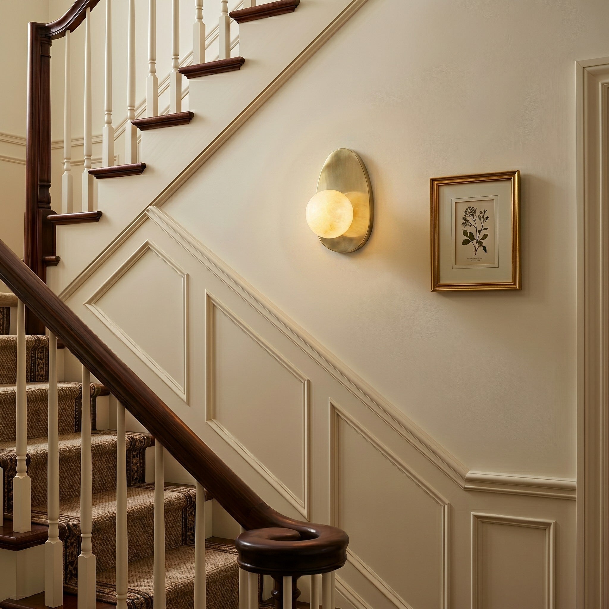 Round Alabaster Shade Brass Sconce