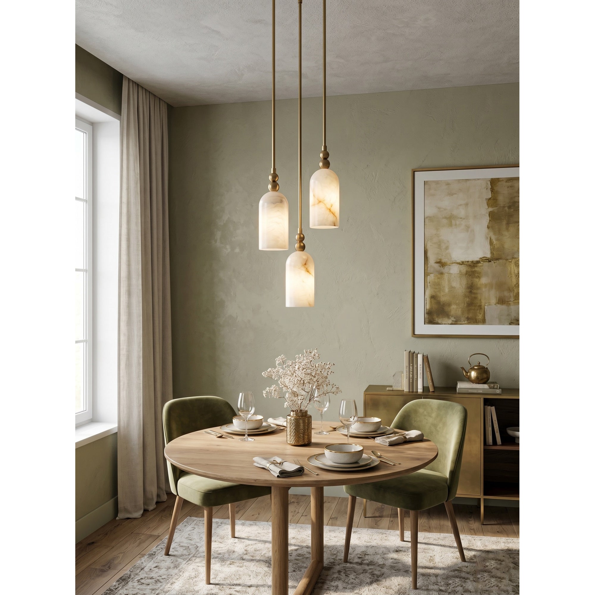 Petite Alabaster Cylinder Pendant Light