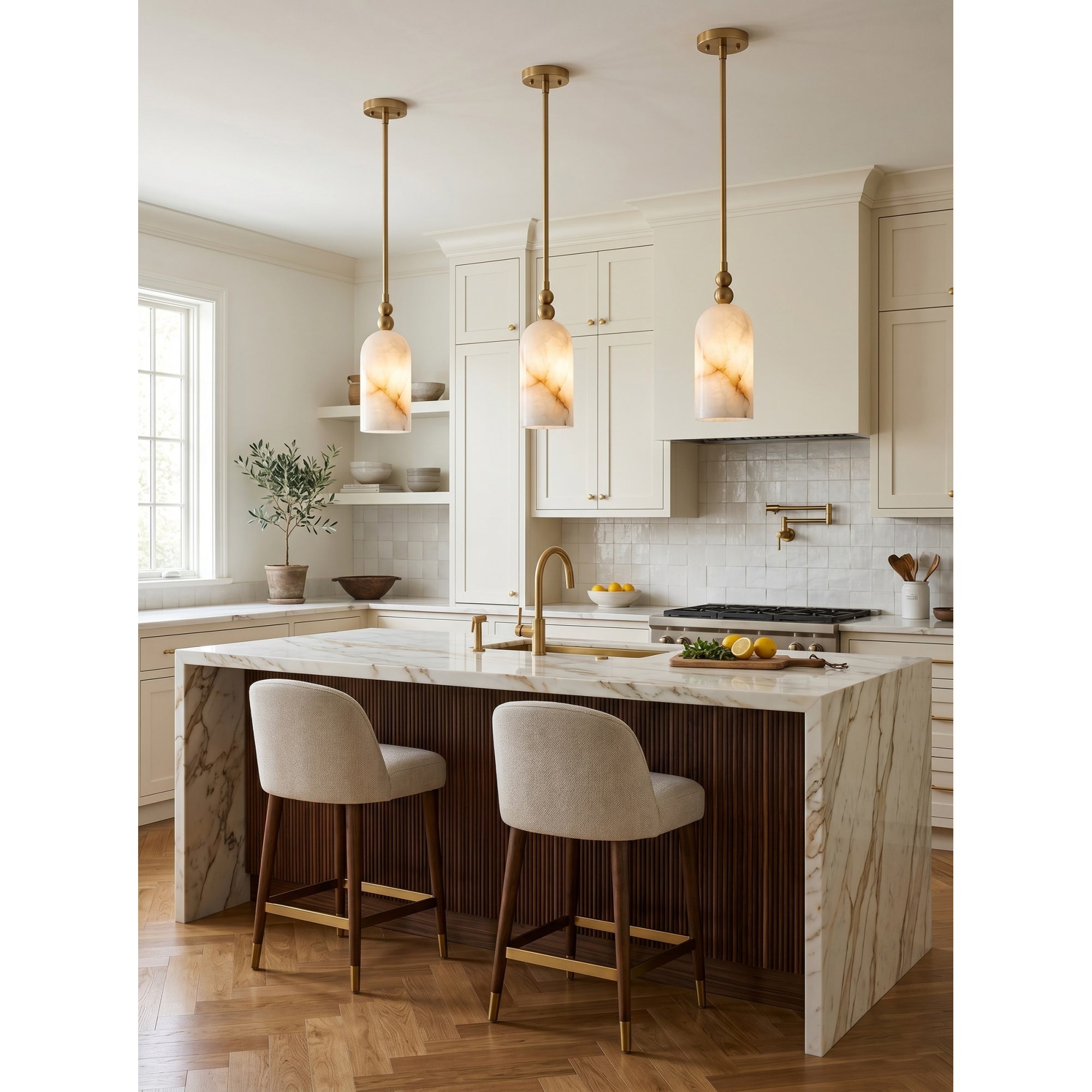Petite Alabaster Cylinder Pendant Light