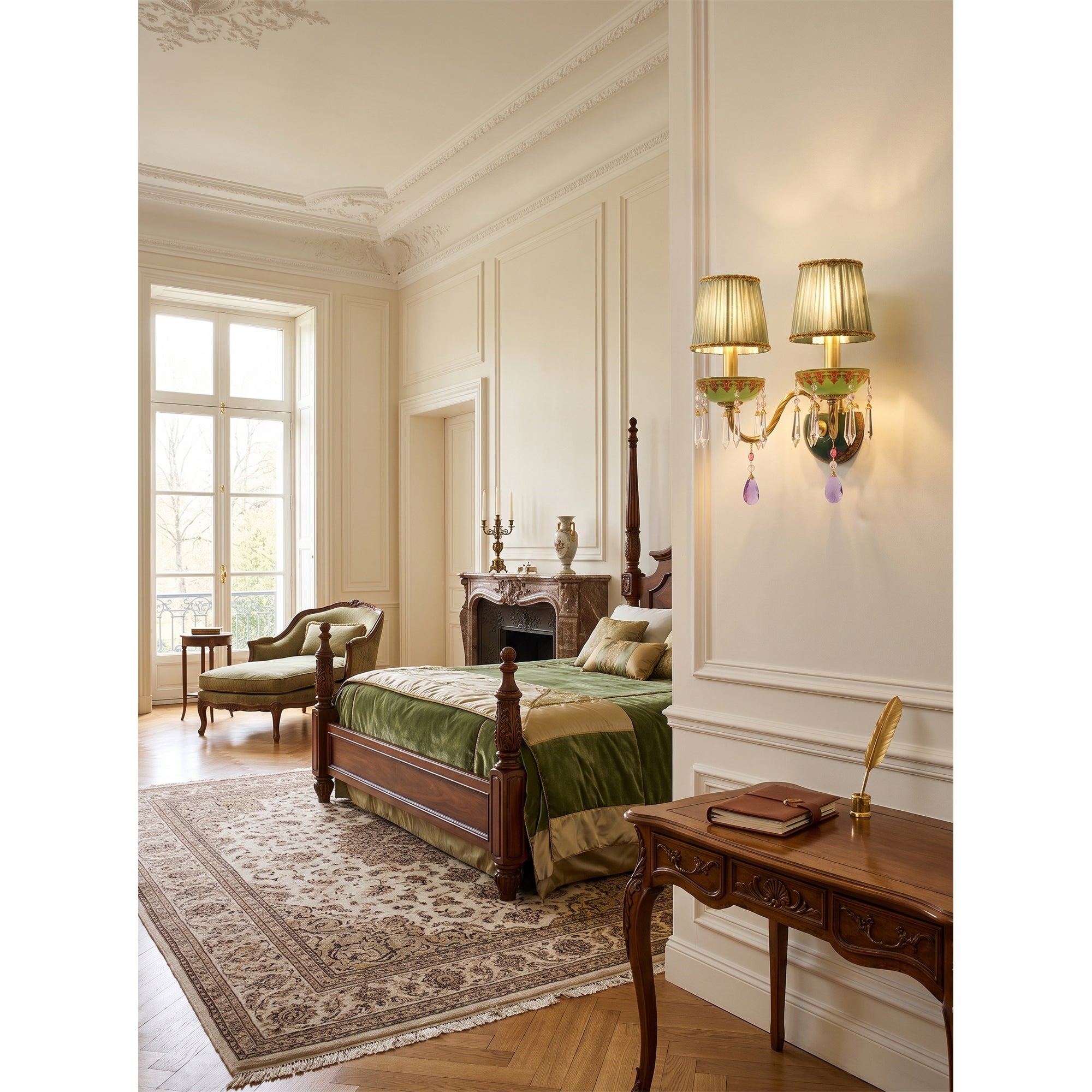 Green Ceramic Crystal Fringe Sconce