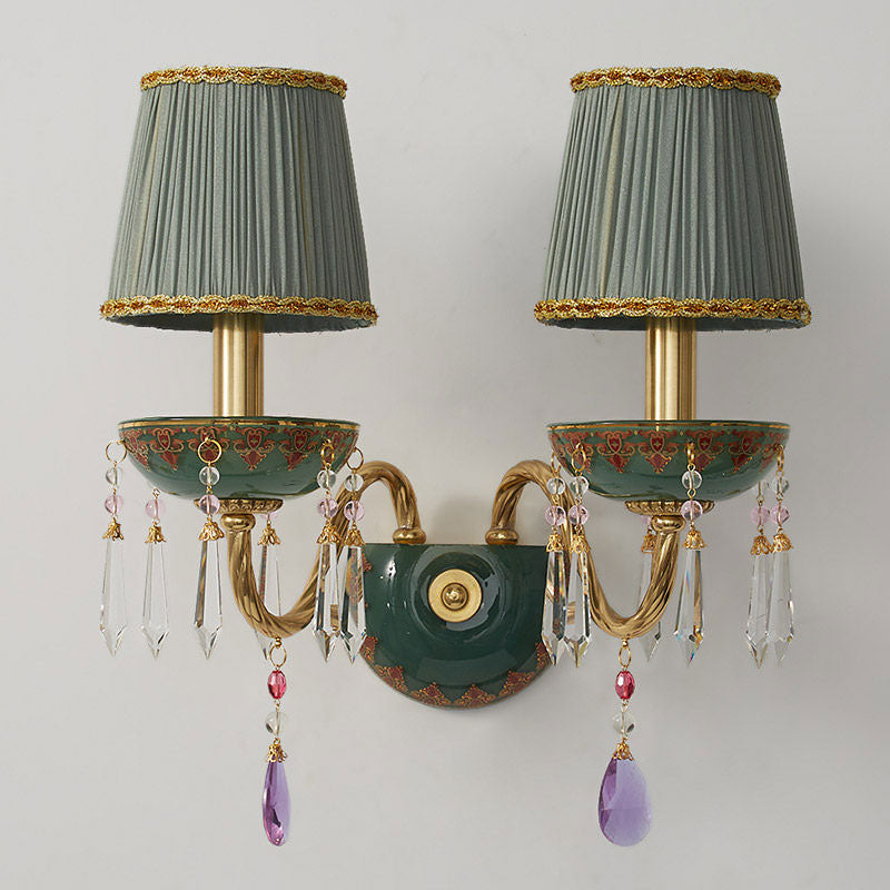 Green Ceramic Crystal Fringe Sconce