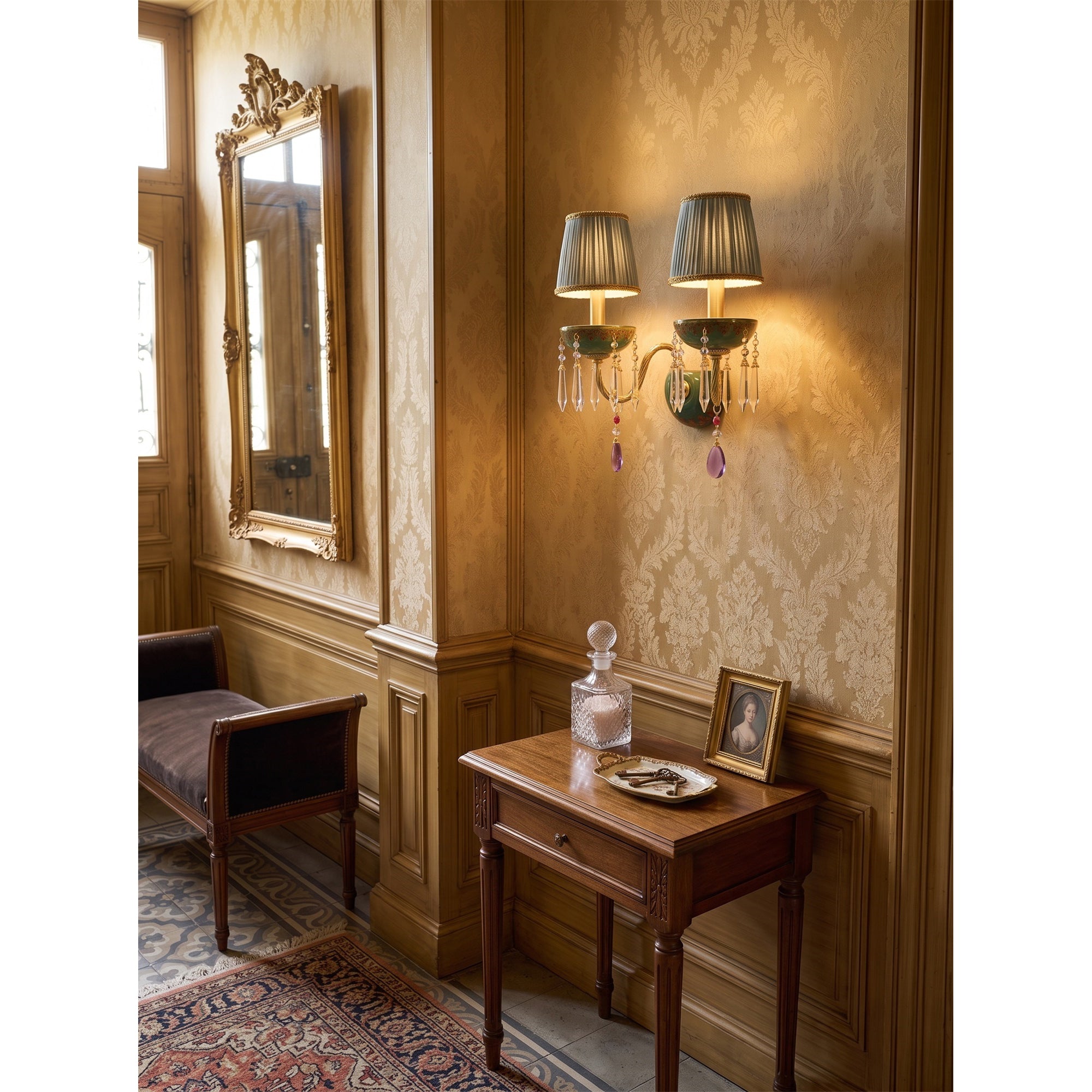 Green Ceramic Crystal Fringe Sconce