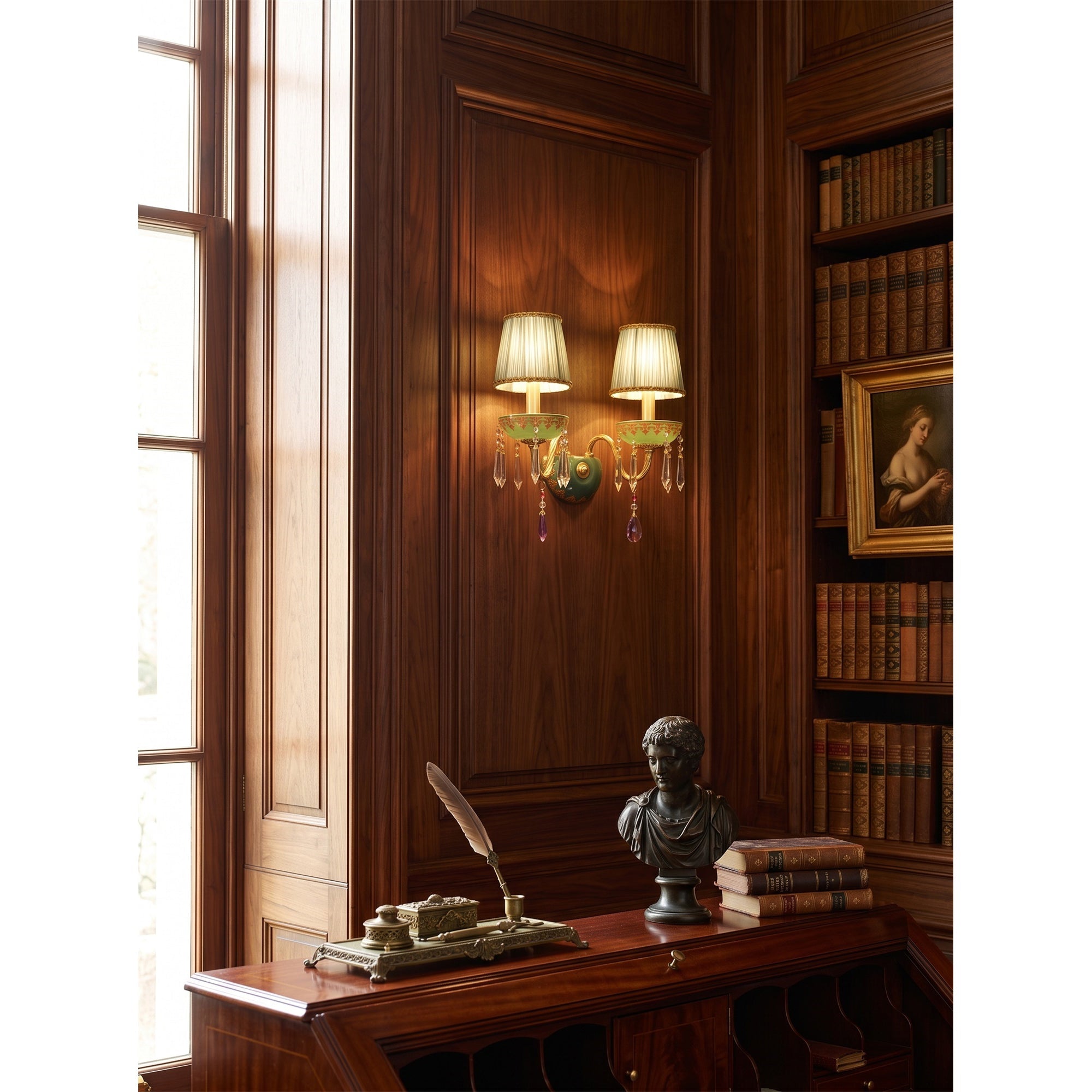 Green Ceramic Crystal Fringe Sconce