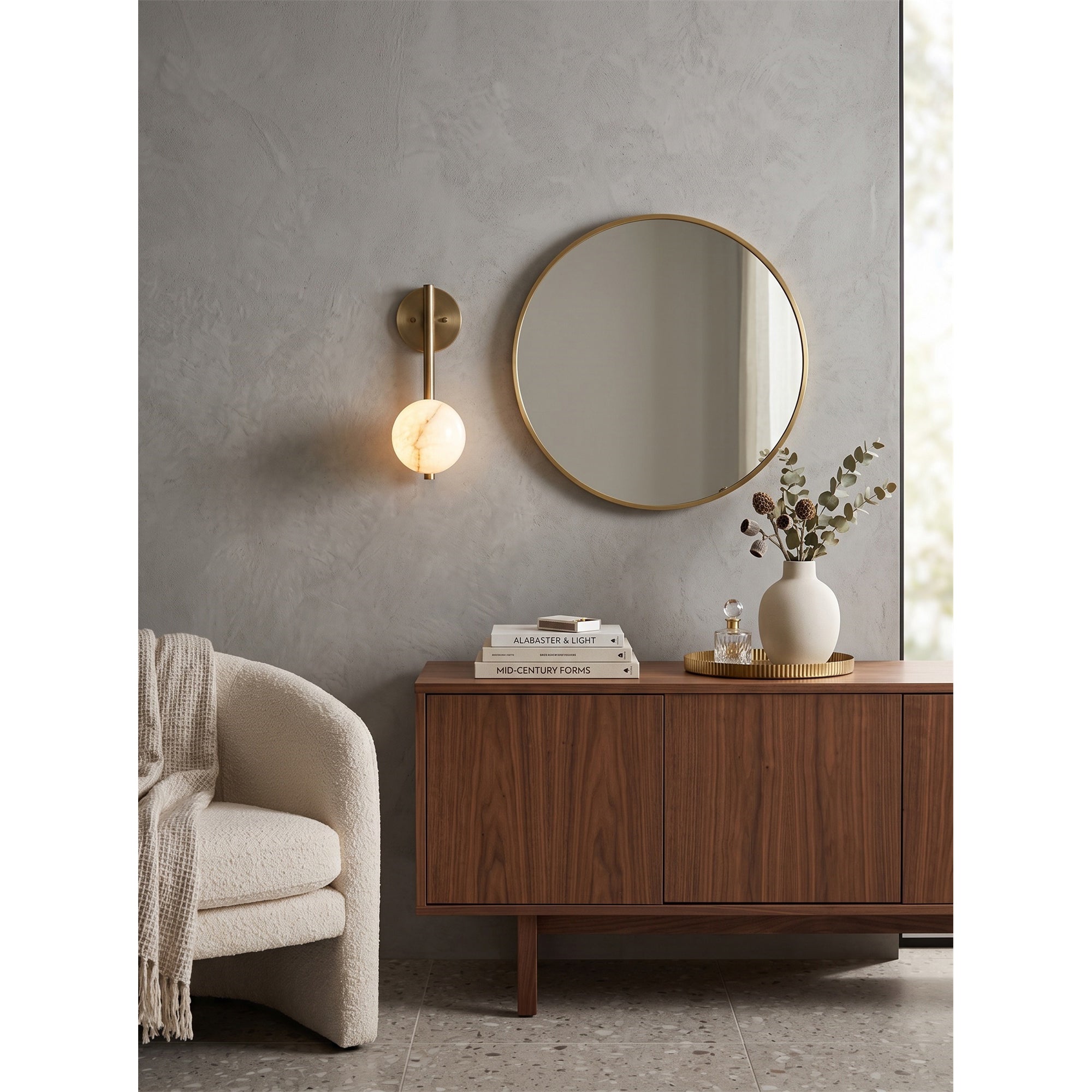 Round Alabaster Disc Wall Sconce