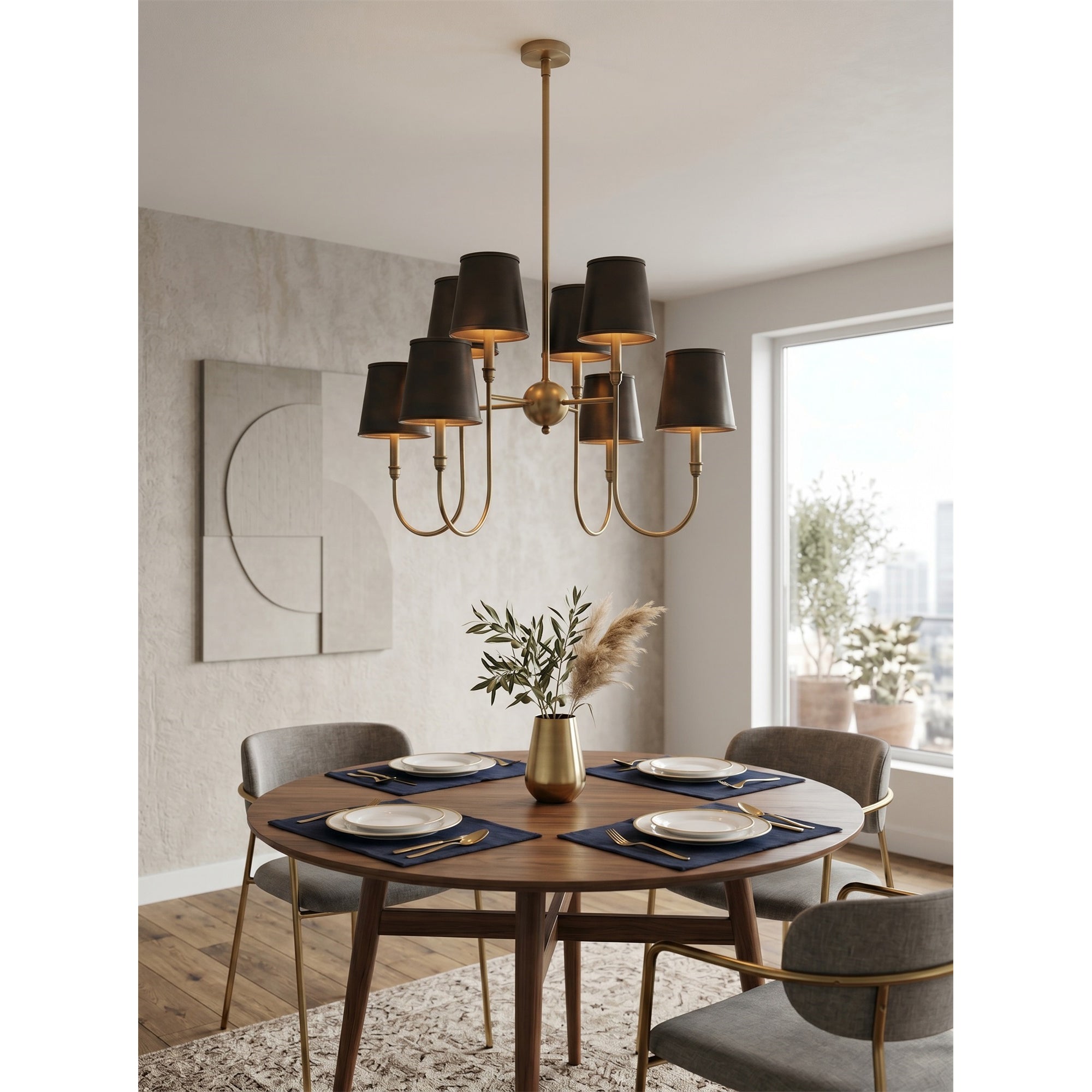 8-Light Antique Brass Tiered Chandelier