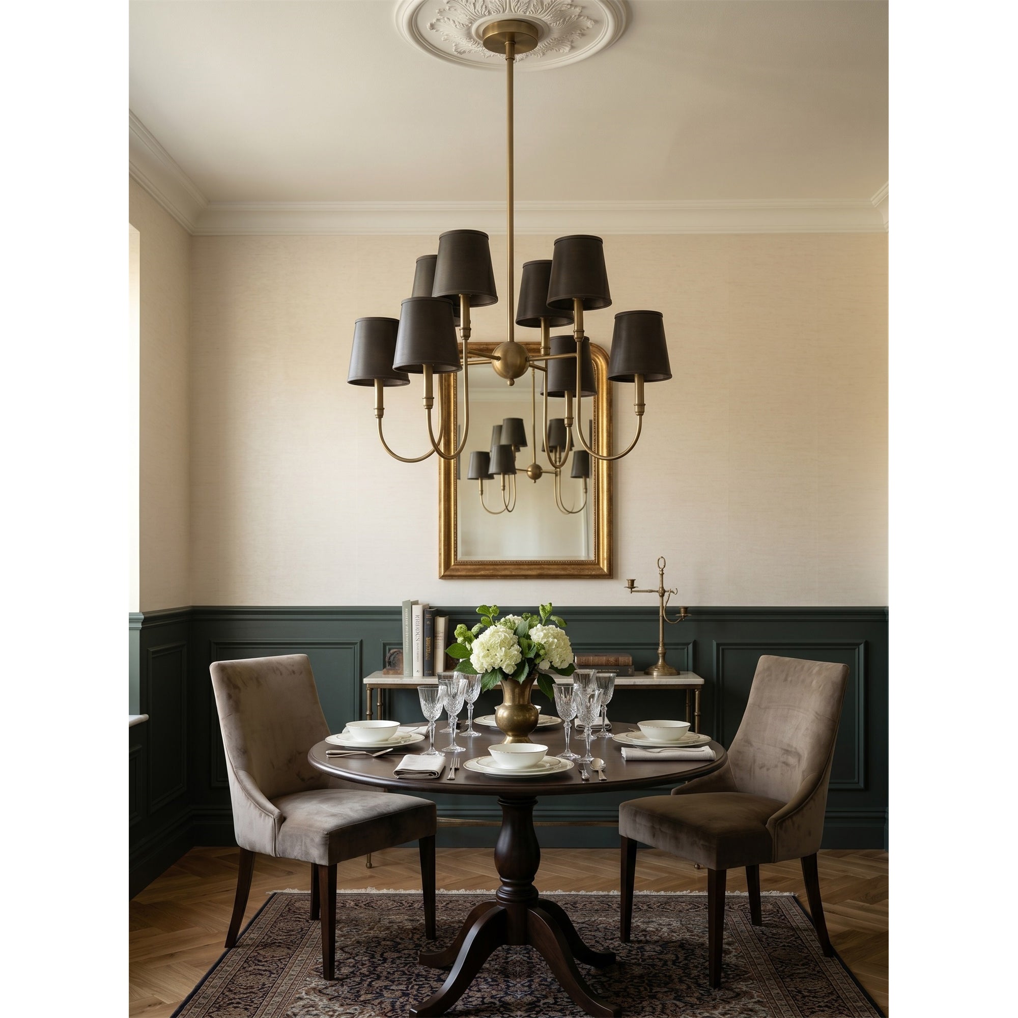 8-Light Antique Brass Tiered Chandelier