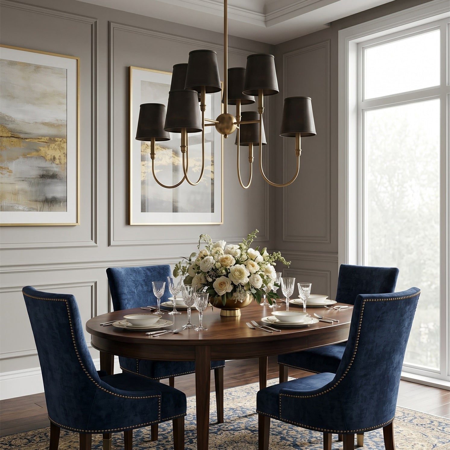 8-Light Antique Brass Tiered Chandelier