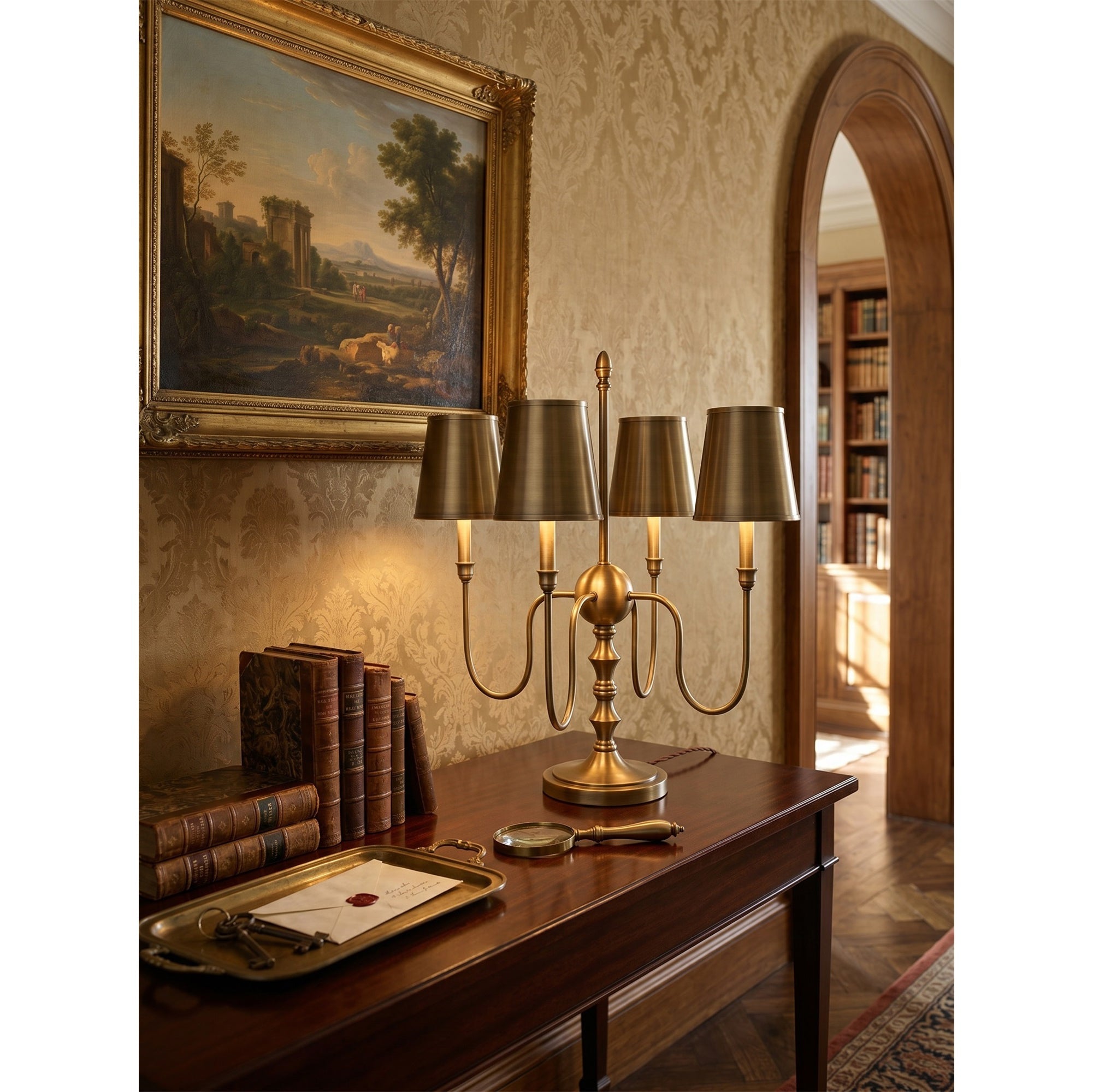Antique Brass Candelabra Table Lamp