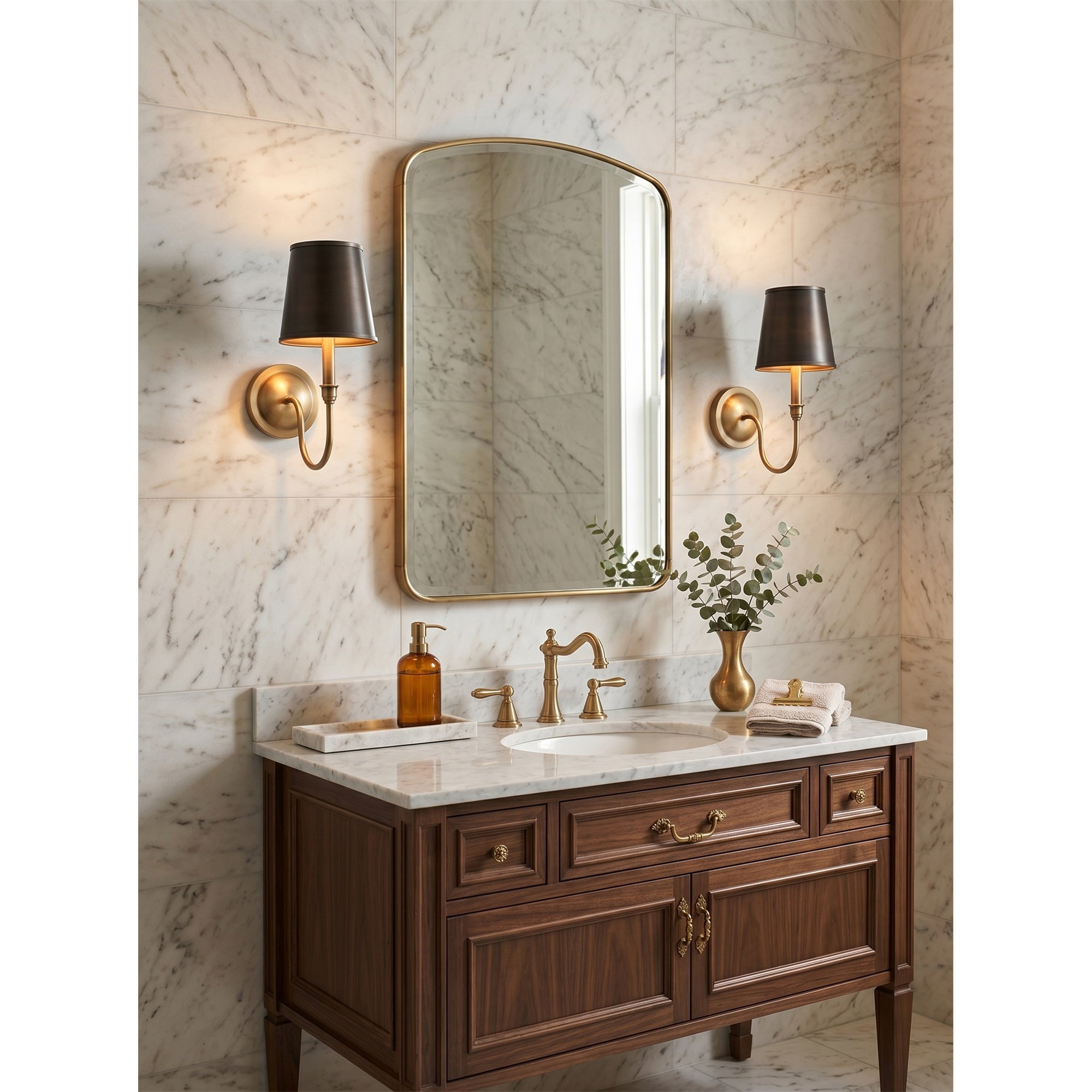 Antique Brass Tapered Shade Wall Sconce