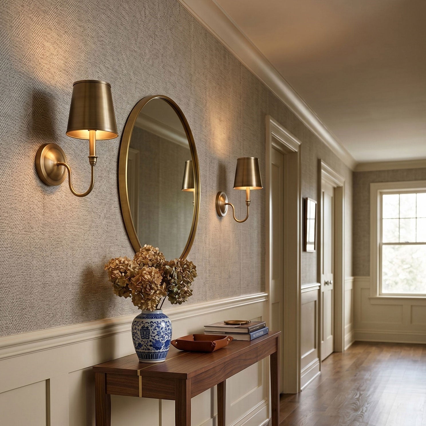 Antique Brass Tapered Shade Wall Sconce