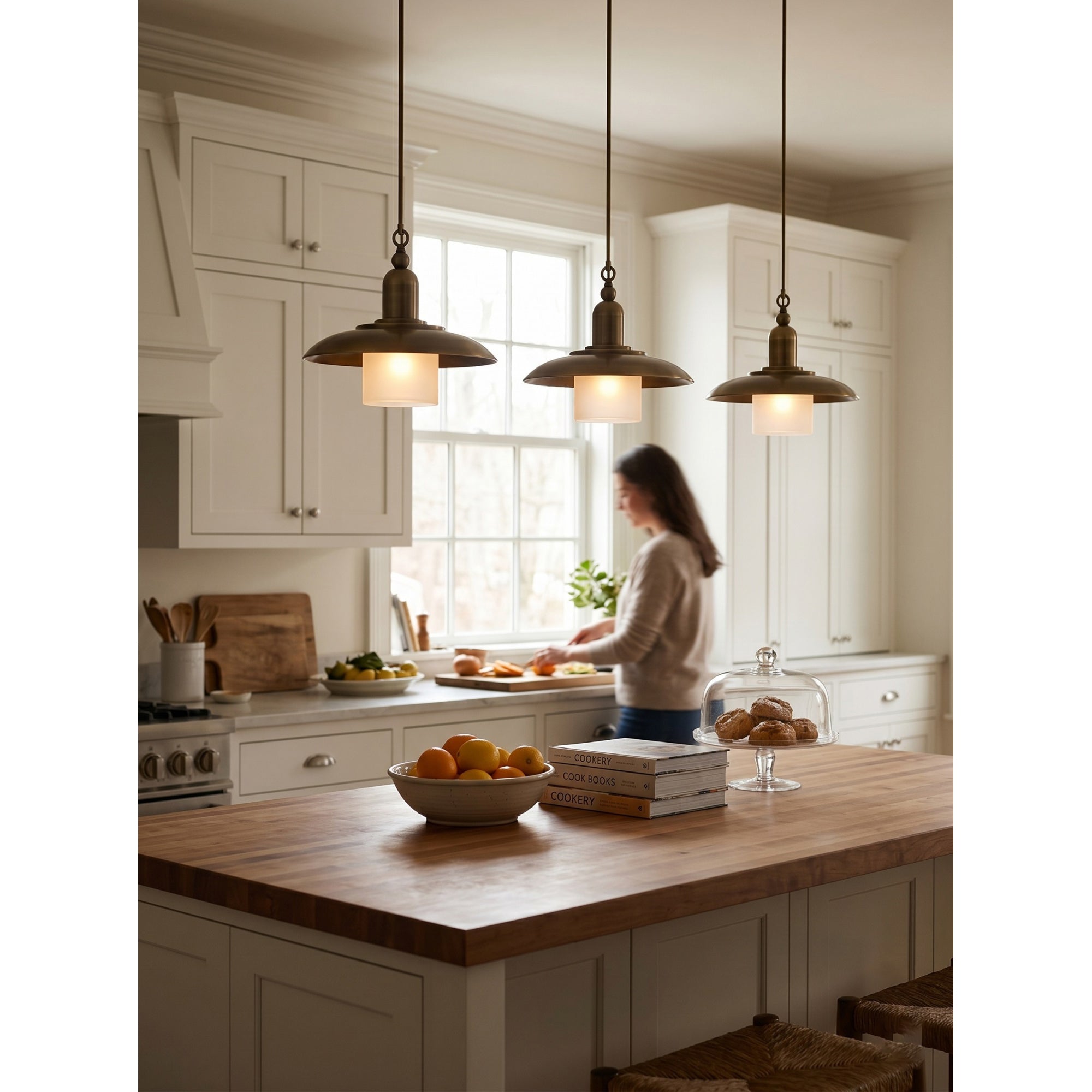 Aged Brass Frosted Glass Dome Pendant