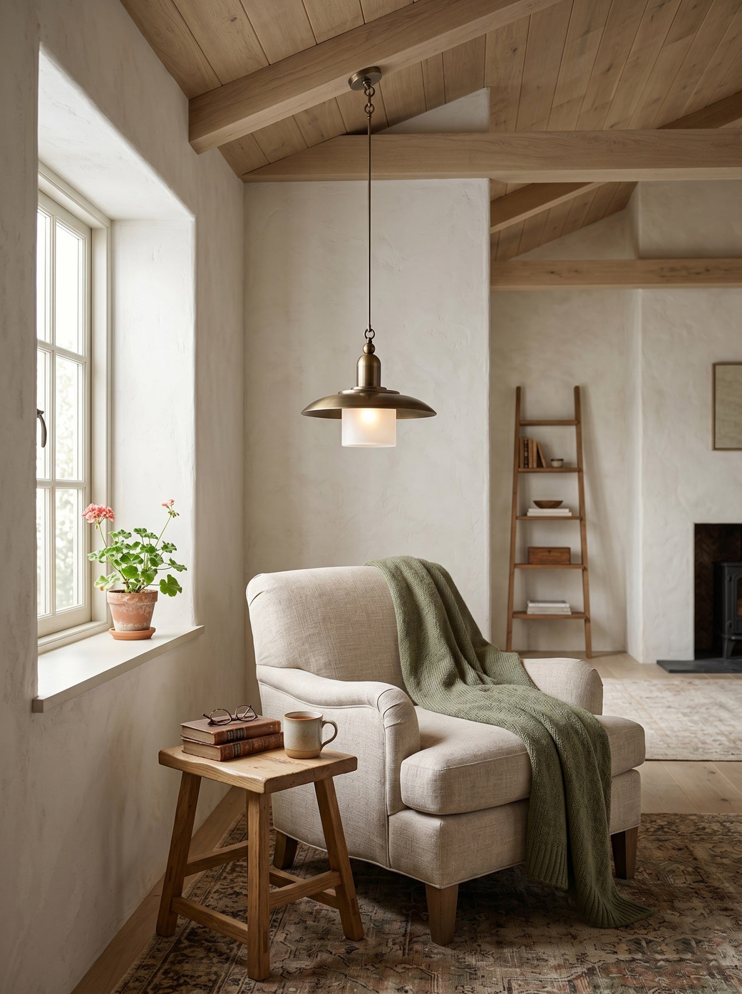 Aged Brass Frosted Glass Dome Pendant