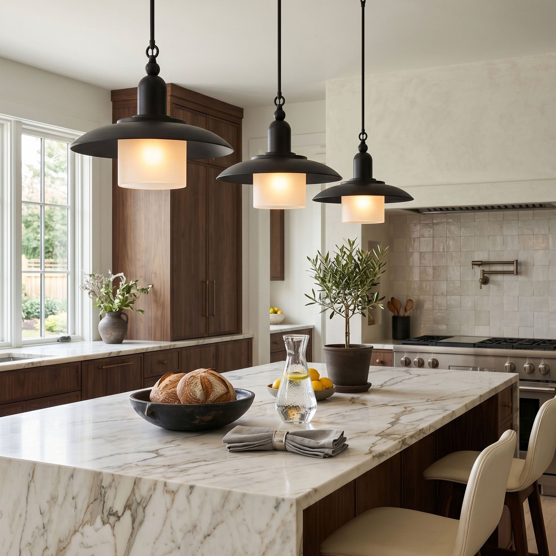 Aged Brass Frosted Glass Dome Pendant