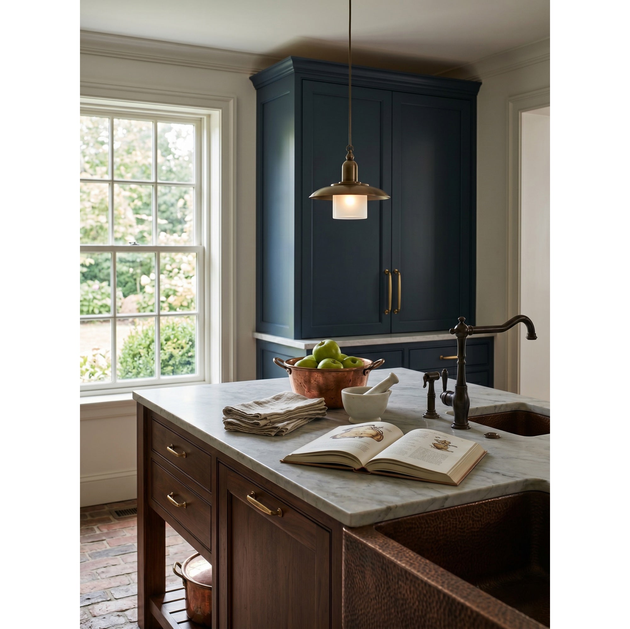 Aged Brass Frosted Glass Dome Pendant