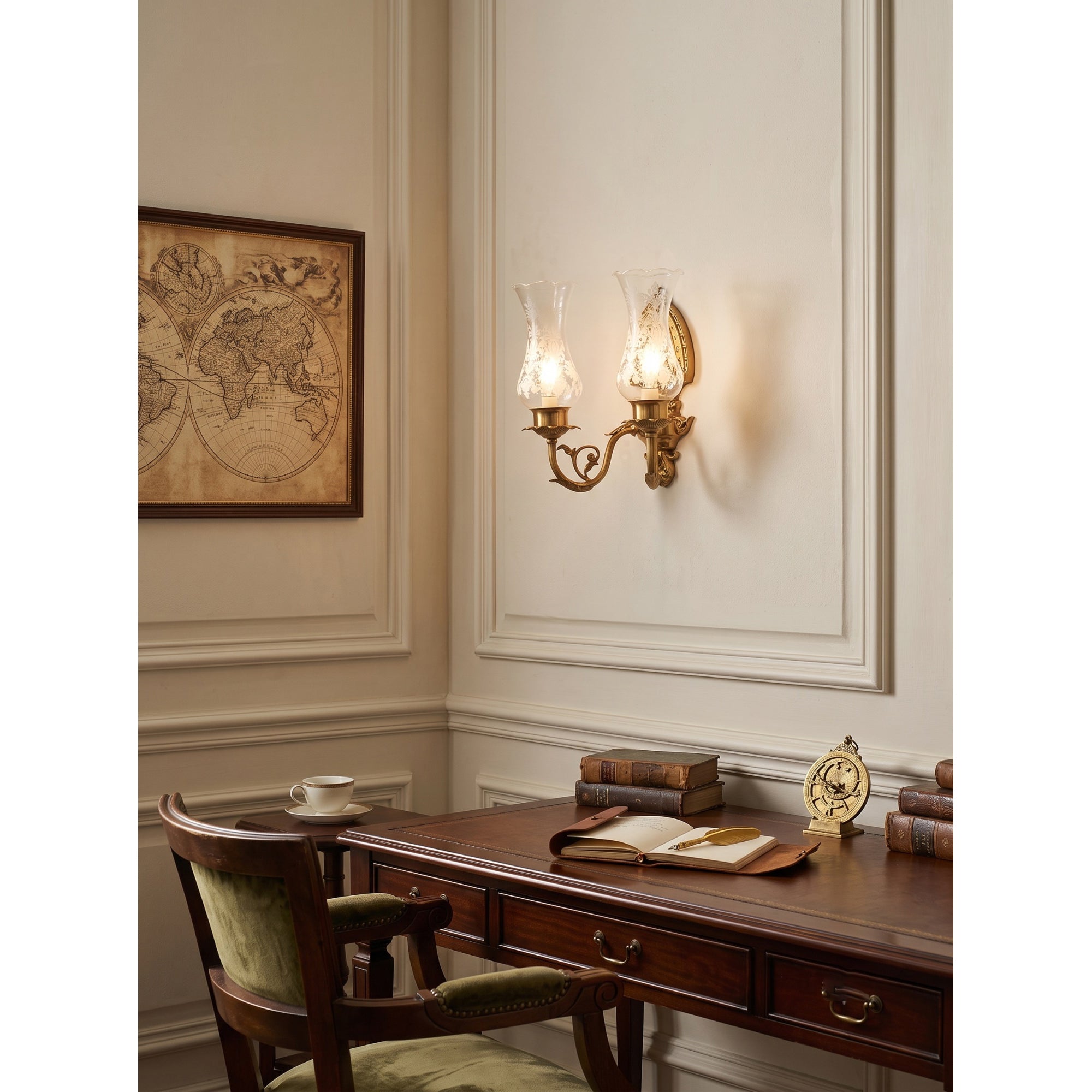 Acanthus Brass Hurricane Glass Sconce