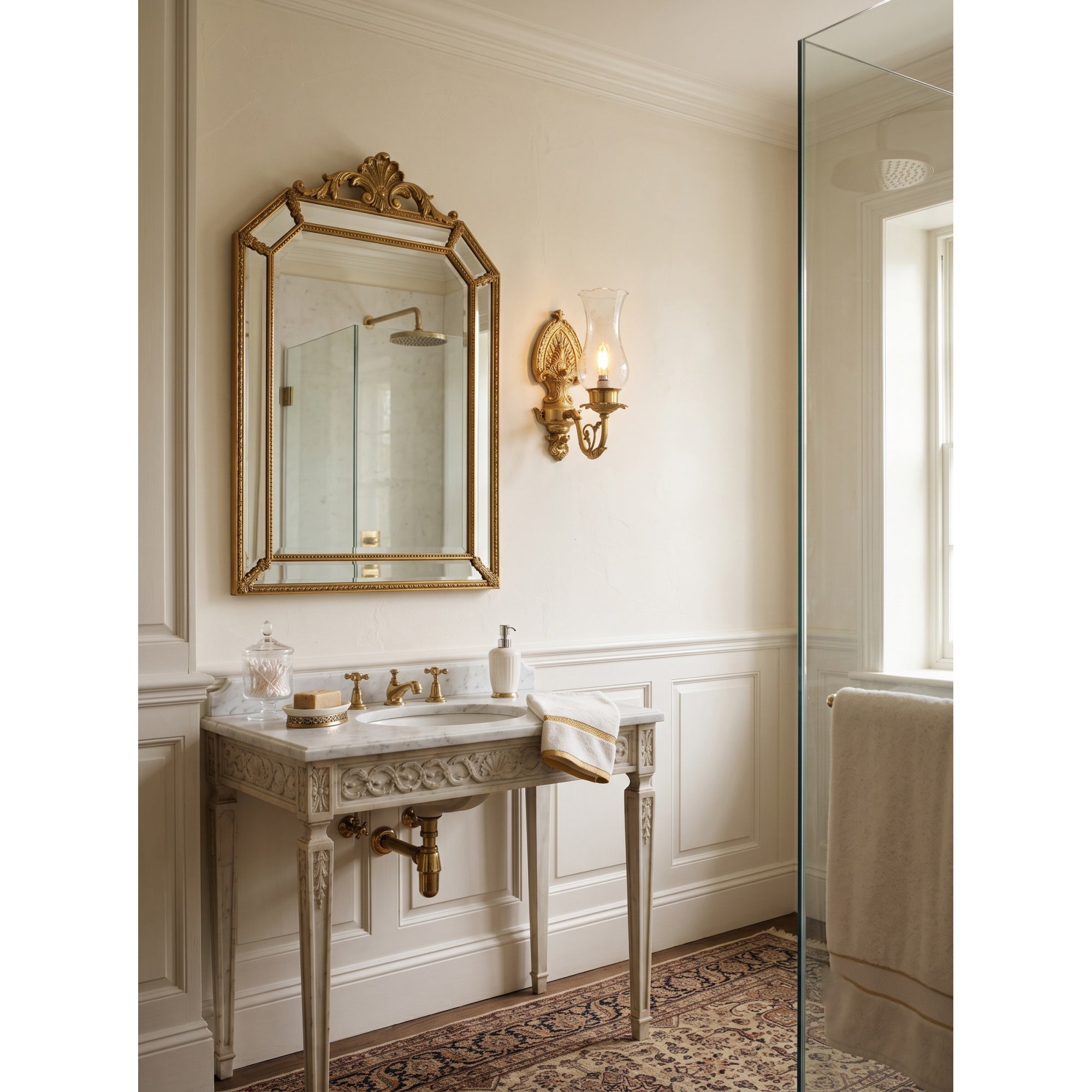 Acanthus Brass Hurricane Glass Sconce