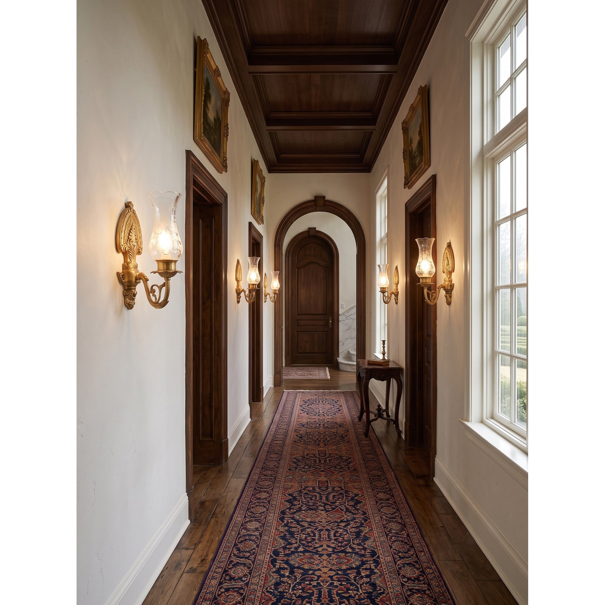 Acanthus Brass Hurricane Glass Sconce
