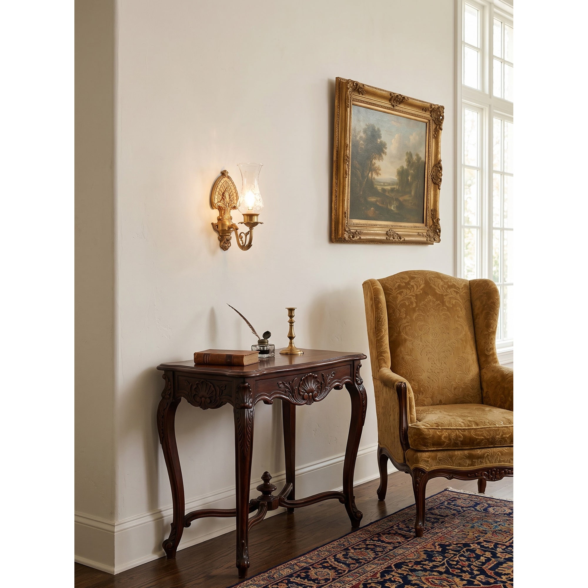 Acanthus Brass Hurricane Glass Sconce