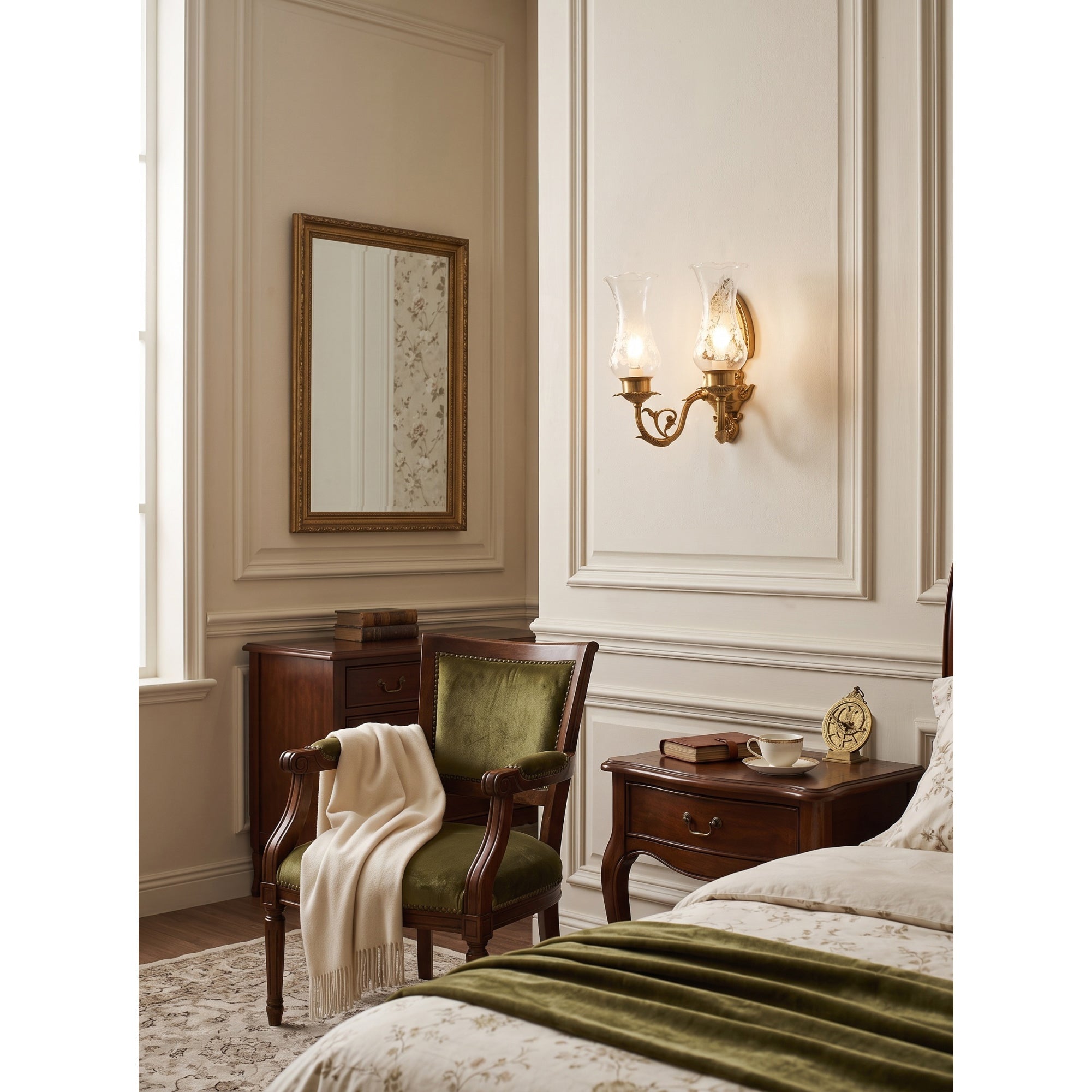 Acanthus Brass Hurricane Glass Sconce