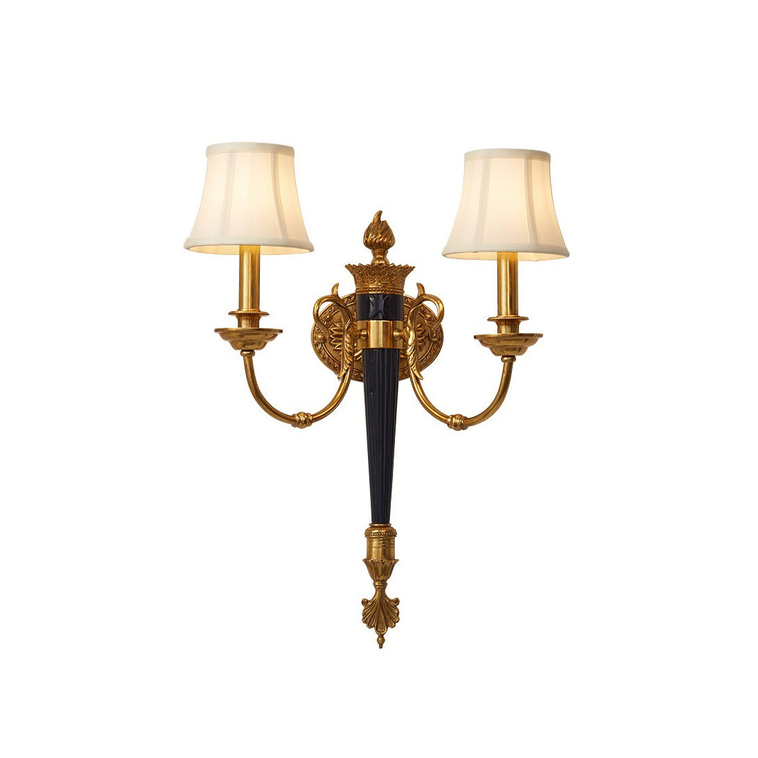 Fluted Black & Brass Double Wall Sconce