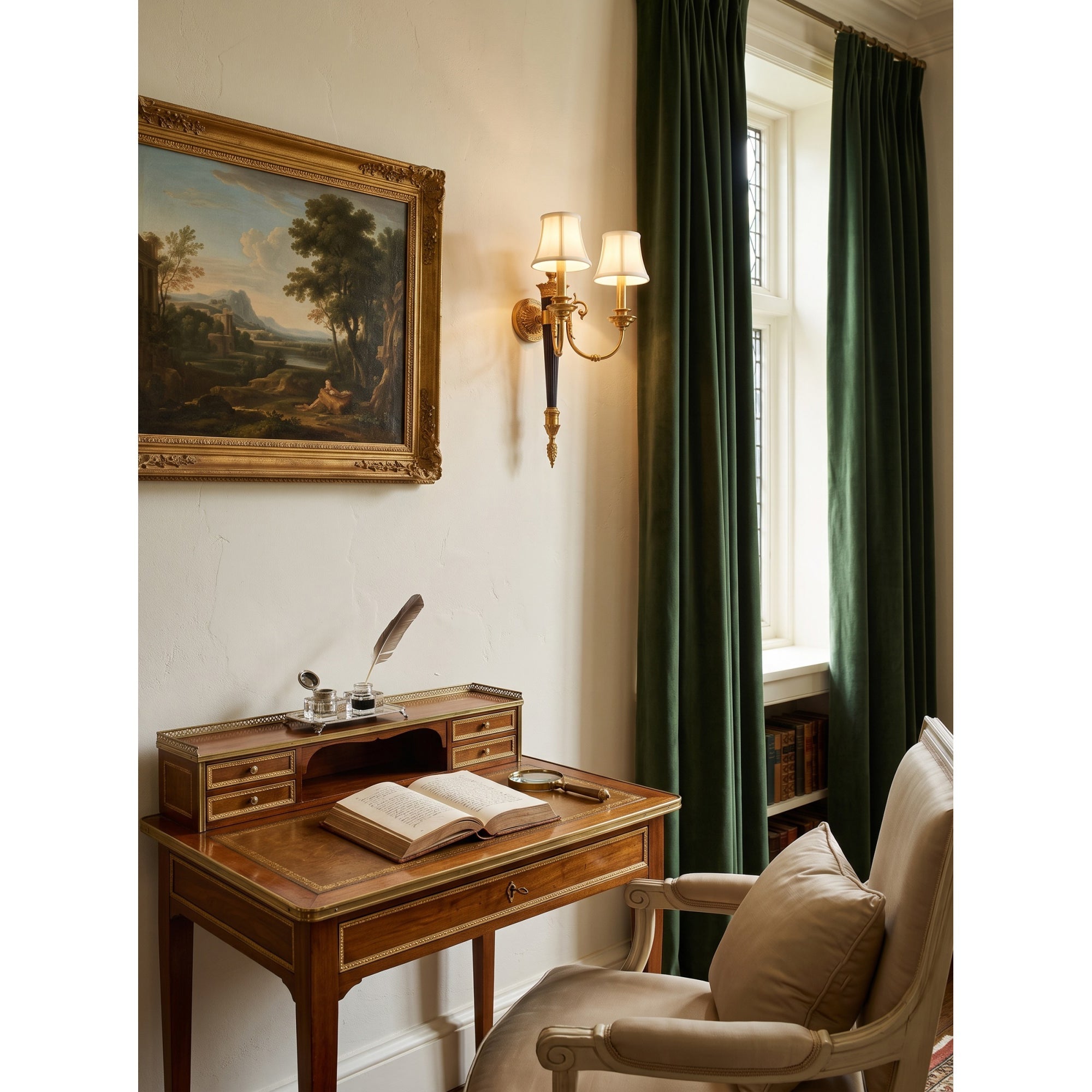 Fluted Black & Brass Double Wall Sconce