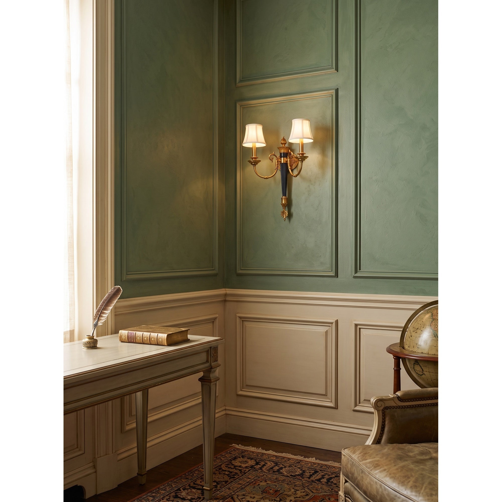 Fluted Black & Brass Double Wall Sconce