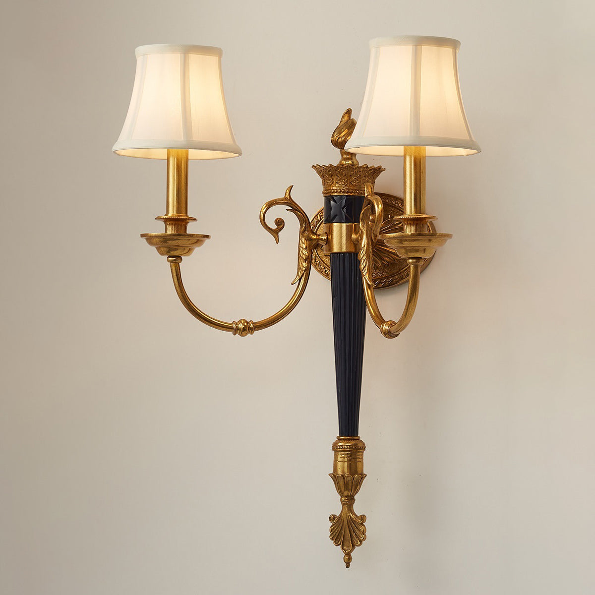 Fluted Black & Brass Double Wall Sconce