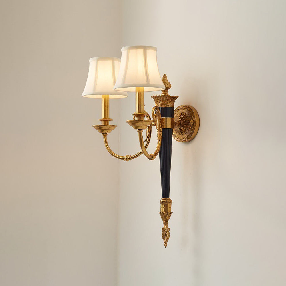 Fluted Black & Brass Double Wall Sconce