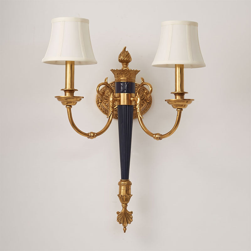 Fluted Black & Brass Double Wall Sconce