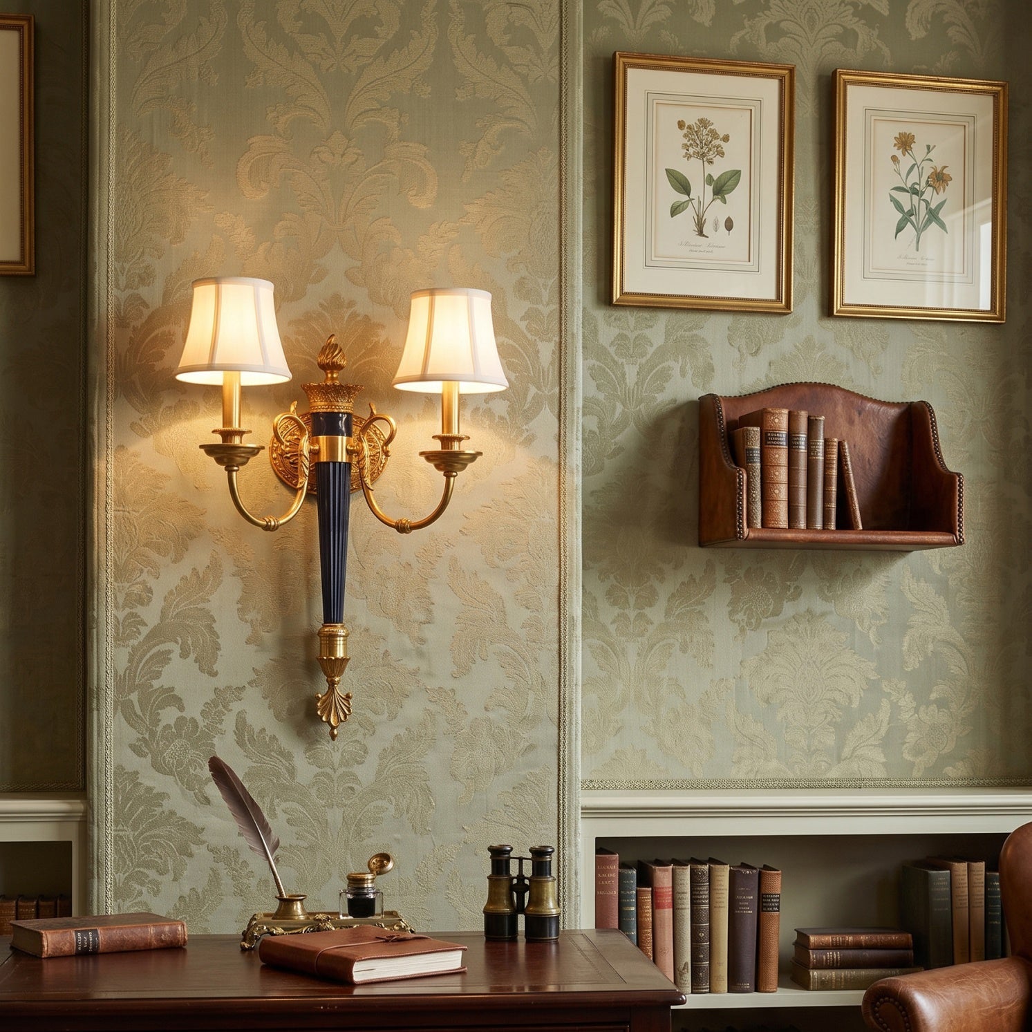 Fluted Black & Brass Double Wall Sconce