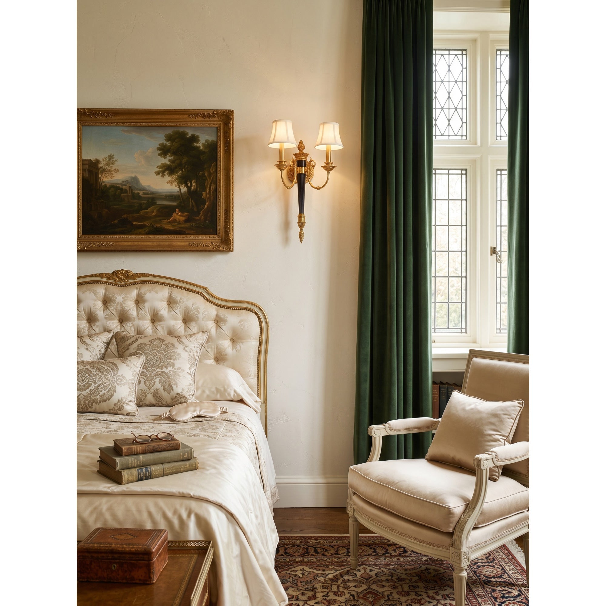 Fluted Black & Brass Double Wall Sconce