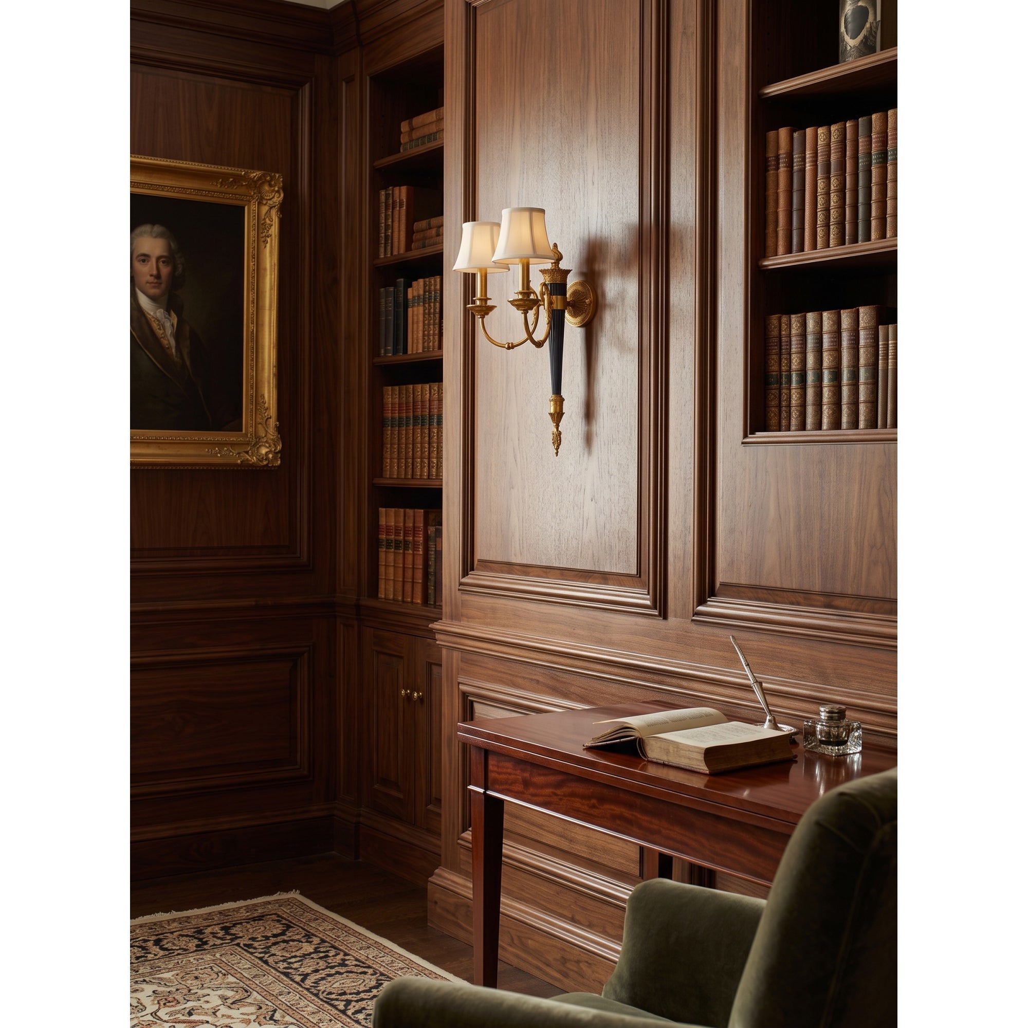 Fluted Black & Brass Double Wall Sconce
